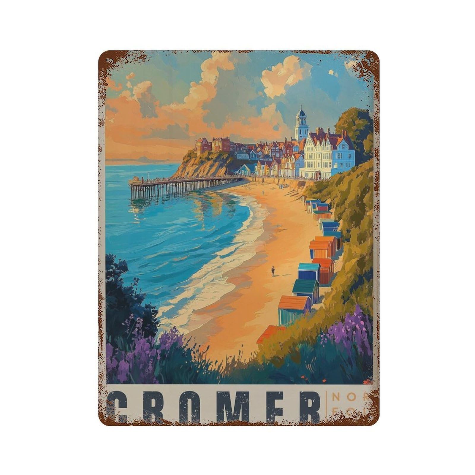 xiaoxiaoshen Cromer England Travel Coastal UK Seaside Wall Decor Art Metal Tin Poster Modern Home Decor Art Home Bar Shop Decorations Vintage Sign 40x30cm