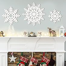 Wooden Large Snowflake Ornaments Sign Christmas Decorations 3Pack, Wood Hollow White Snowflakes Crafts Winter Hanging Plaques Decorations 3 Size of Cutouts New Year Wall Bedroom Living Room Decoration