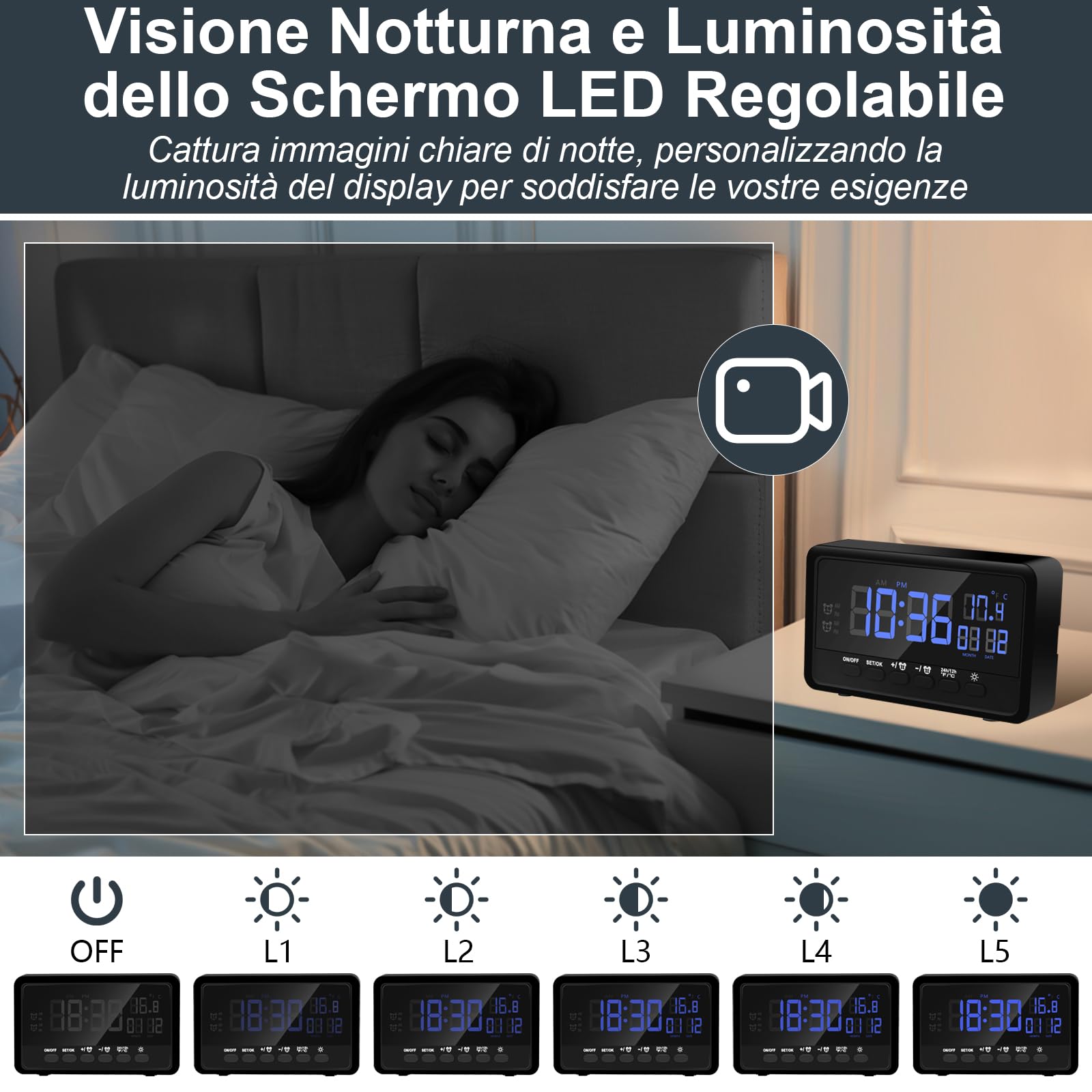 Telecamera Nascosta WiFi Sveglia 1080P - Visione Notturna, Rilevamento Movimento, Doppia Banda, App Tuya - Foto 6