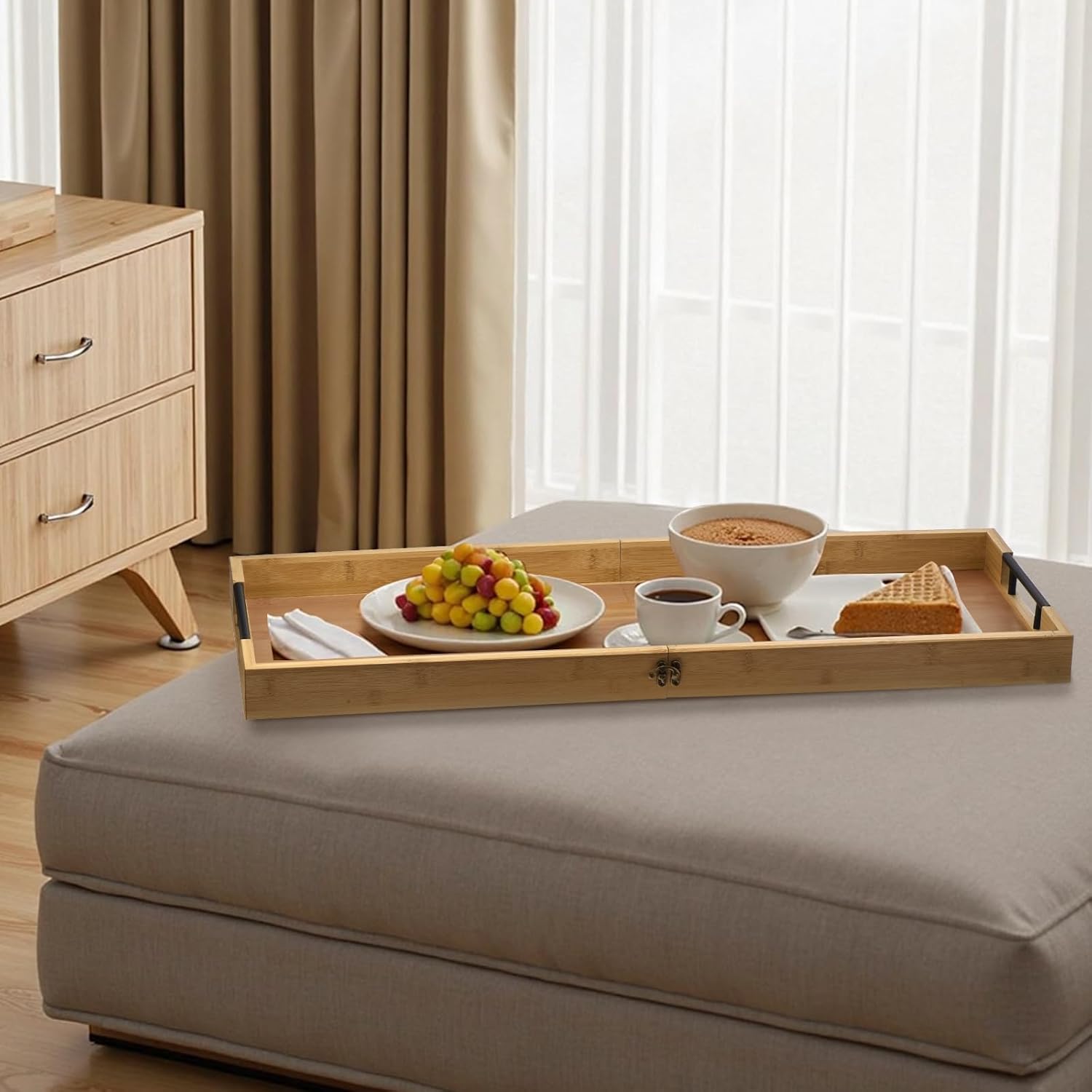 Large Charcuterie Board with Handles, 32 x 12 Inch Foldable Bamboo Serving Cheese Boards - Serving Platter for Meat, Party Appetizers, Outdoor & Fruit - Image 8