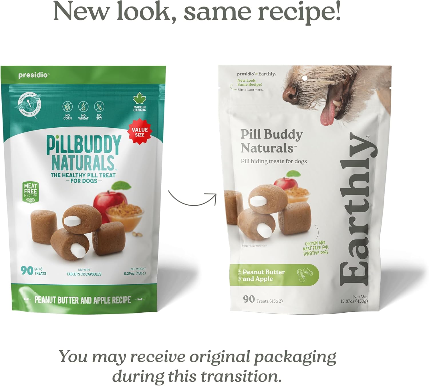 Presidio Earthly Pill Buddy Naturals - PB & Apple Recipe Pill Hiding Treats for Dogs - Make A Perfect Pill Concealing Pocket Or Pouch for Any Size Medication - 90 Servings