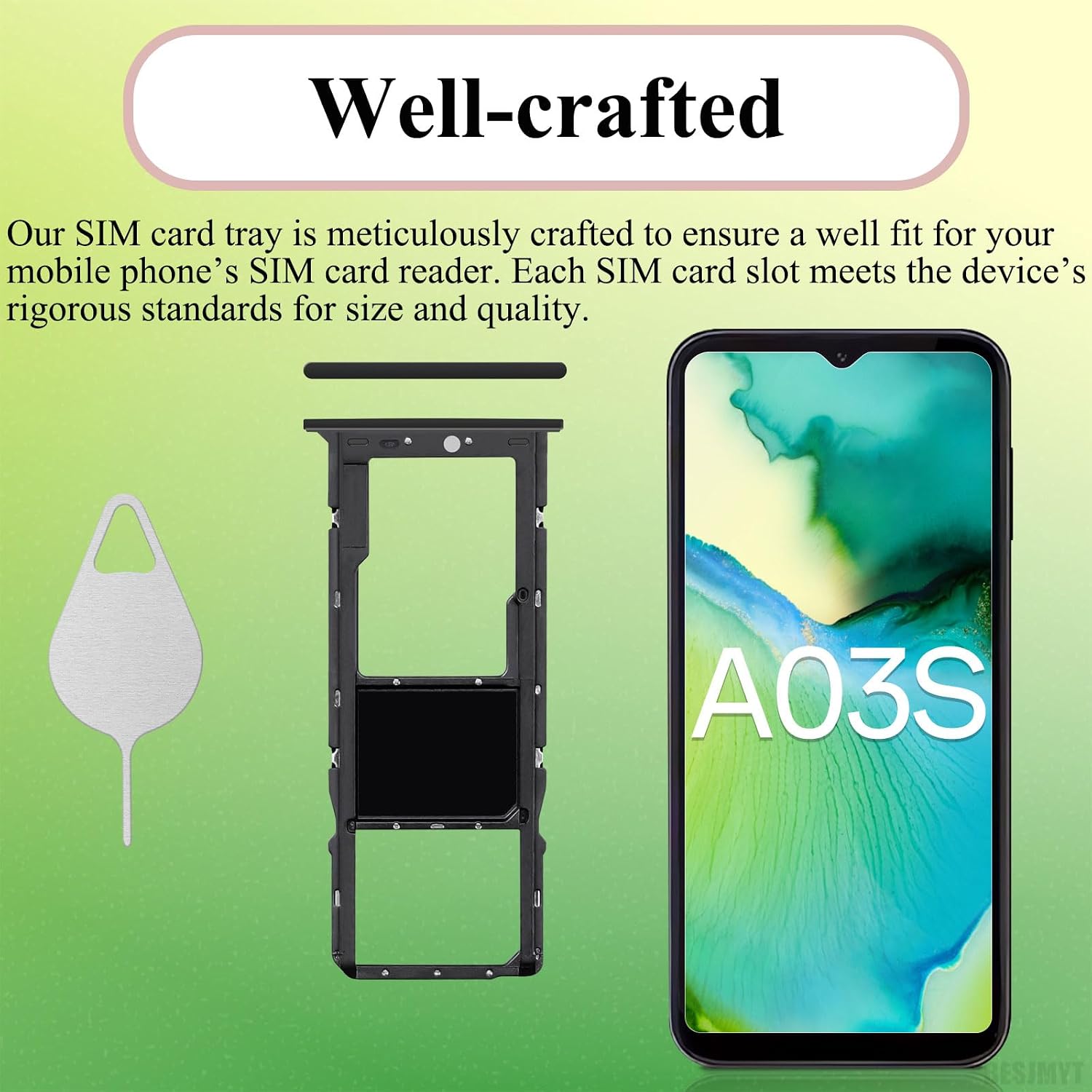 Sim Card Tray Replacement for Samsung Galaxy A03s Black | Card Tray Slot Holder Bracket Adapter Single SIM Version with Needle Ejector for A03s SM-A037U M-A037U1