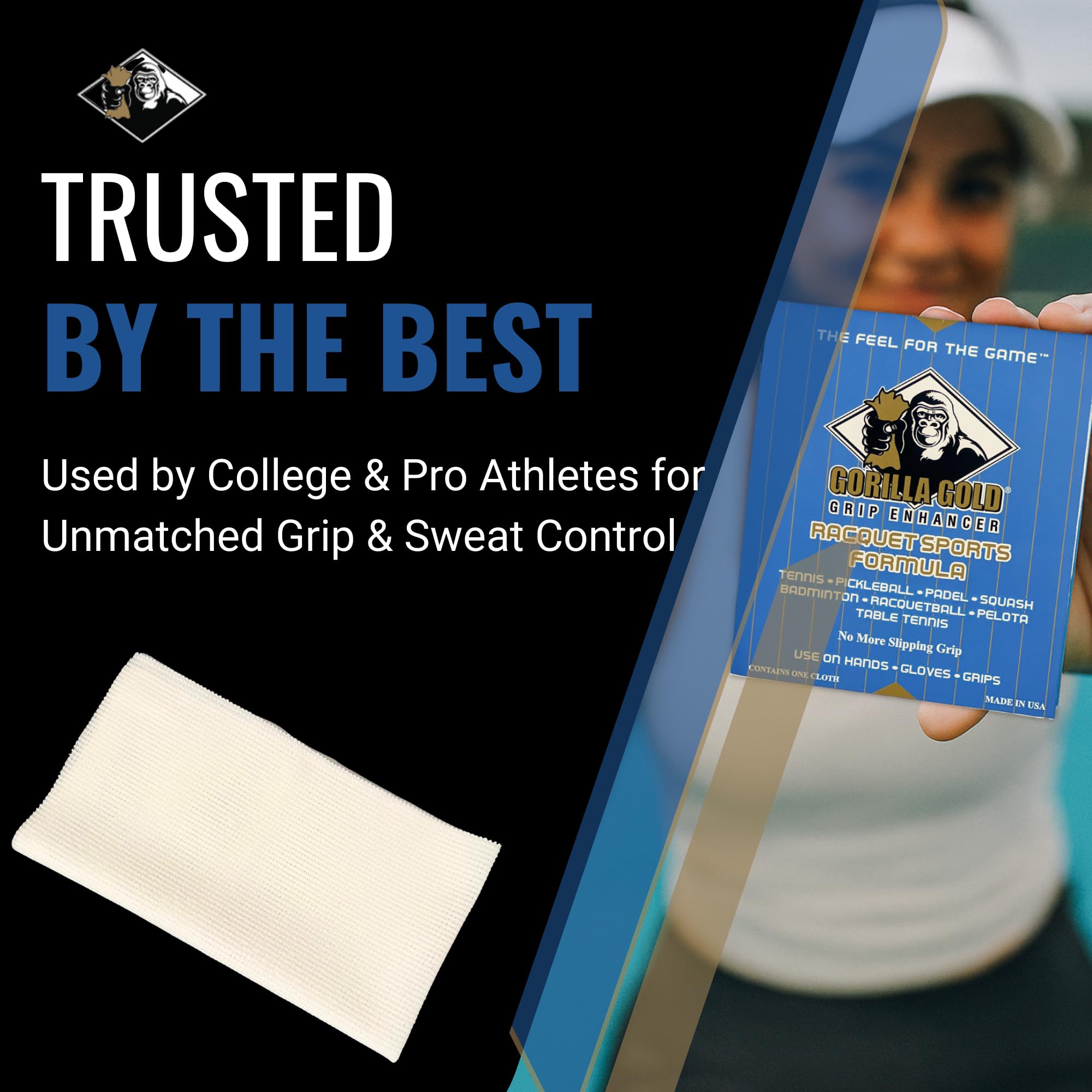Gorilla Gold Lot de 3 serviettes de sport pour raquettes de tennis, pickleball, padel, raquetball, badminton, squash et plus encore – Solution de préhension pour athlètes