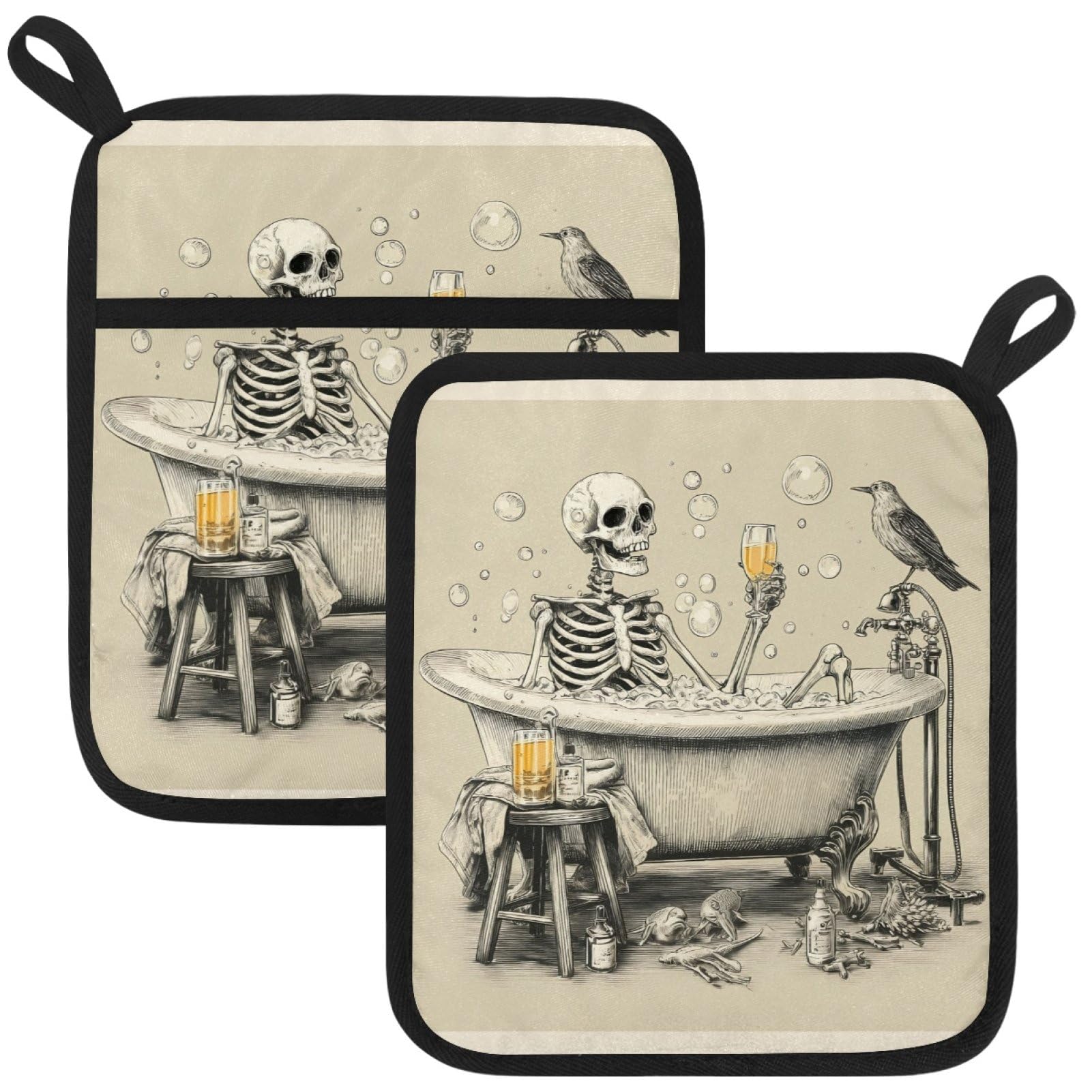 VAPOKF Shower Skeleton Pot Holder, Heat Resistant Oven Cloths, Potholders & Oven Gloves, for Kitchen Cooking & Baking, Thick & Safe, Protection of Hands From Hot Utensils