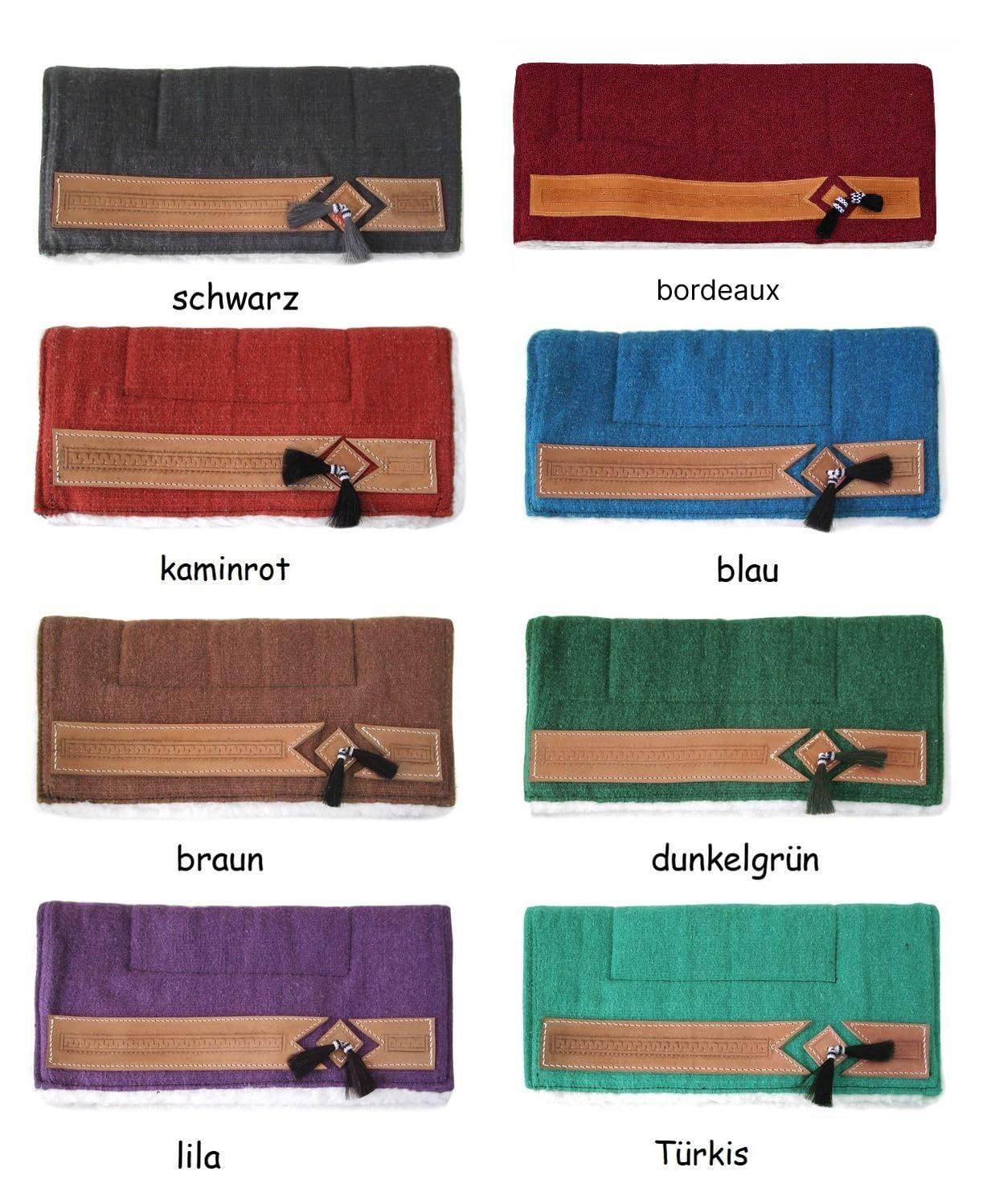NETPROSHOP Pony Western Pad mit weichem Webfell und Lederverzierung, Rückenlänge 62 cm, Dunkelgrün