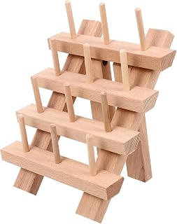 Thread Rack with Folding Legs Wooden Storage for Sewing Desk | Beige Wood Build, Tabletop Use or Wall Hanging, for Thread Spools in Sewing Rooms