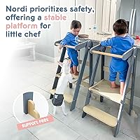 Vista 4 de HARPPA Nordi - Torre de cocina plegable para niños pequeños, ayudante de aprendizaje de cocina Montessori, torre de pie con 3 alturas ajustables