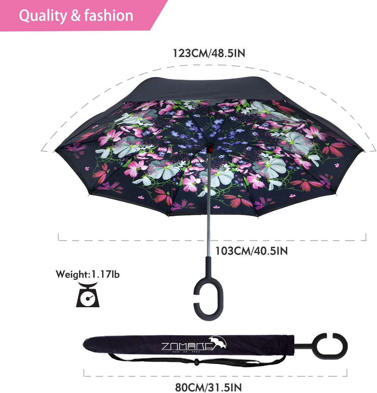 ZOMAKE Inverted Umbrella, Double Layer Reverse Umbrella Large Upside Down Umbrella with UV Protection, Windproof Inside Out Umbrella for Women with C-Shaped Handle