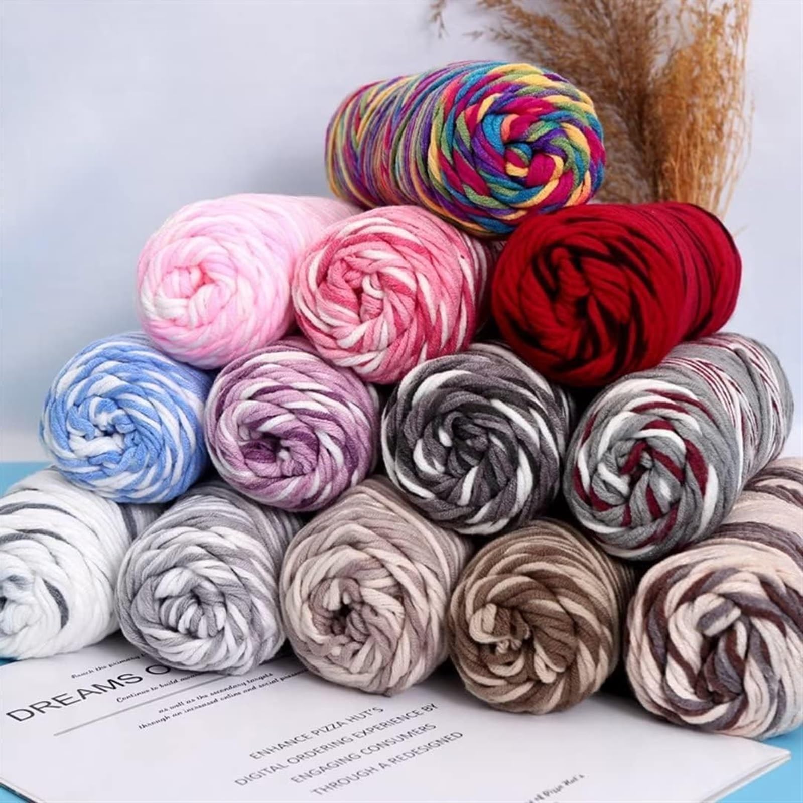 Hilo for tejer/ganchillo for manualidades hechas a mano, 3.53 oz/rollo de bola de hilo copetudo, hilo de bordado mixto de algodón y poliéster, hilo de ganchillo for tejer a mano, hilo de 8 capas for a