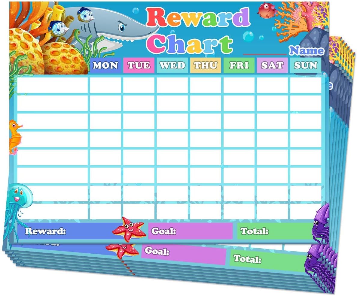 Chore Chart for Kids Dry Erase Reward Chart Reusable Self-Adhesive Behavior Chart for Home Classroom,Underwater World Chore Chart 10 Pack,14.5 x 11 Inches