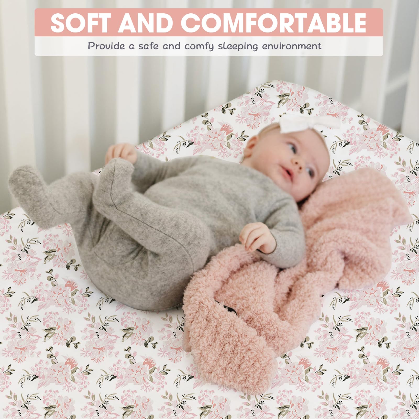 Bimocosy 3 Pack Cot Sheets,100% Microfiber- Breathable, 120 x 60cm Cozy and Lightweight Cot Fitted Sheets, Butterfly, Flower - Image 3