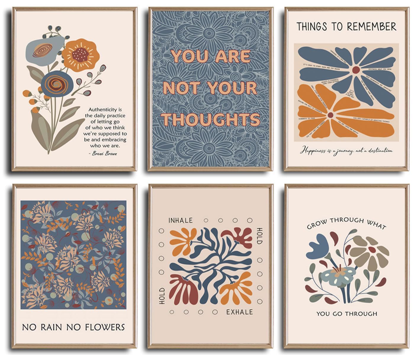 6pcs Mental Health Posters Wall Art with Inspirational and Motivational Quotes - Ideal for Office Workers Therapists School