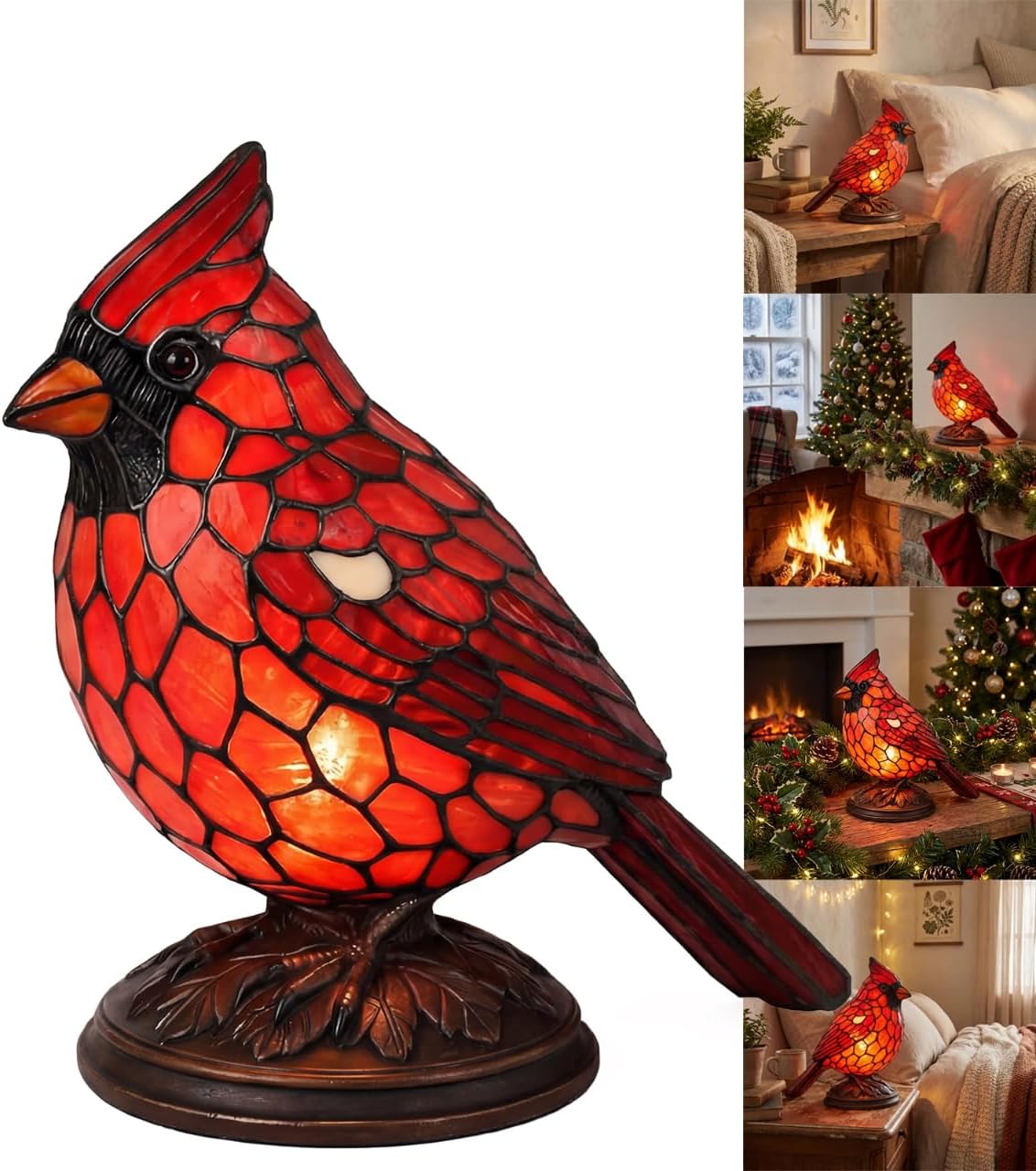 Cardinal Lamp - Handmade Red Bird Night Light for Home Decor, Gift for Christmas, Bedside, Desk, Living Room & Bedroom