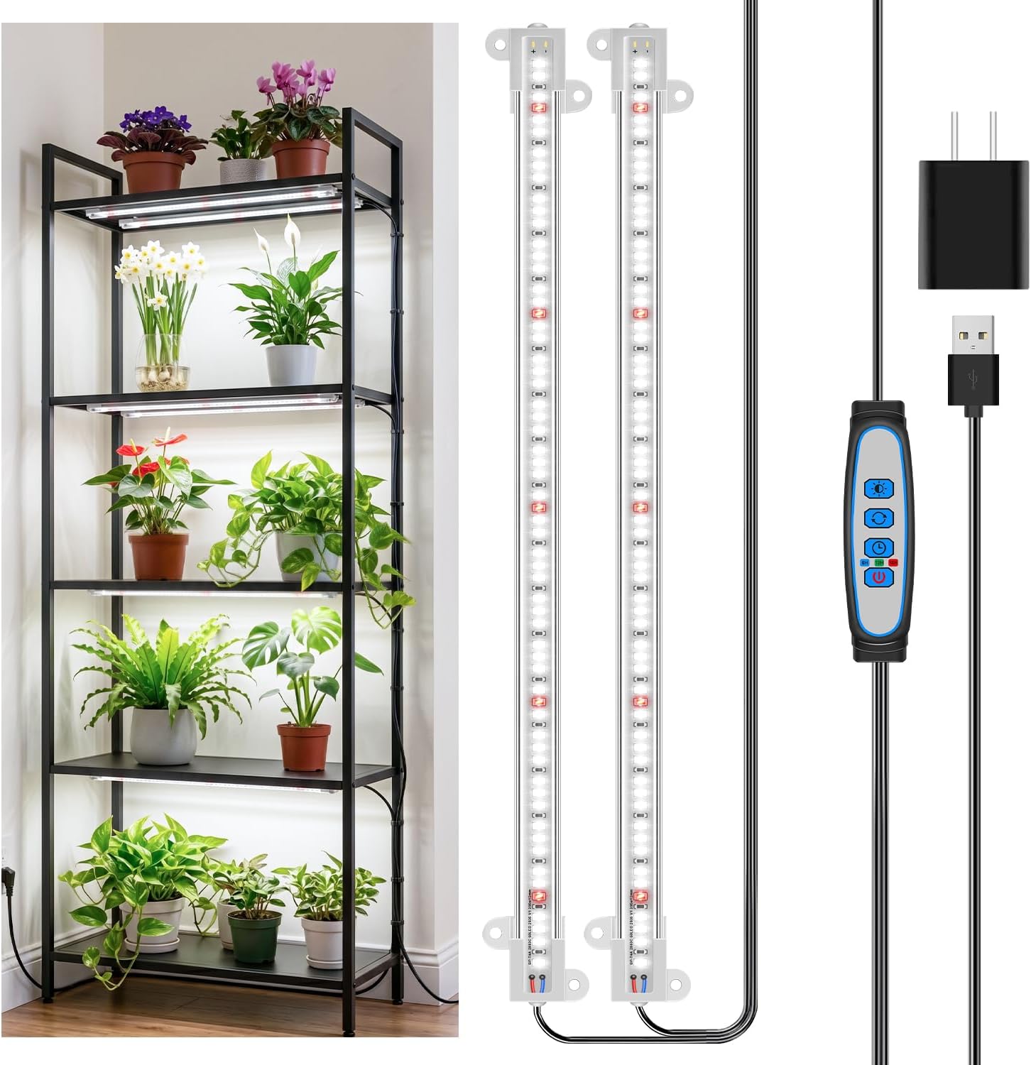 – Wiaxulay Grow Lights for Indoor Plants, 120 LEDs Full Spectrum LED Plant Grow Light Strips with Auto ON/Off Timer, 5 Brightness, 3 Switch Modes Growing Lamps Bars for Seed Starting, Succulent, 2 Bars