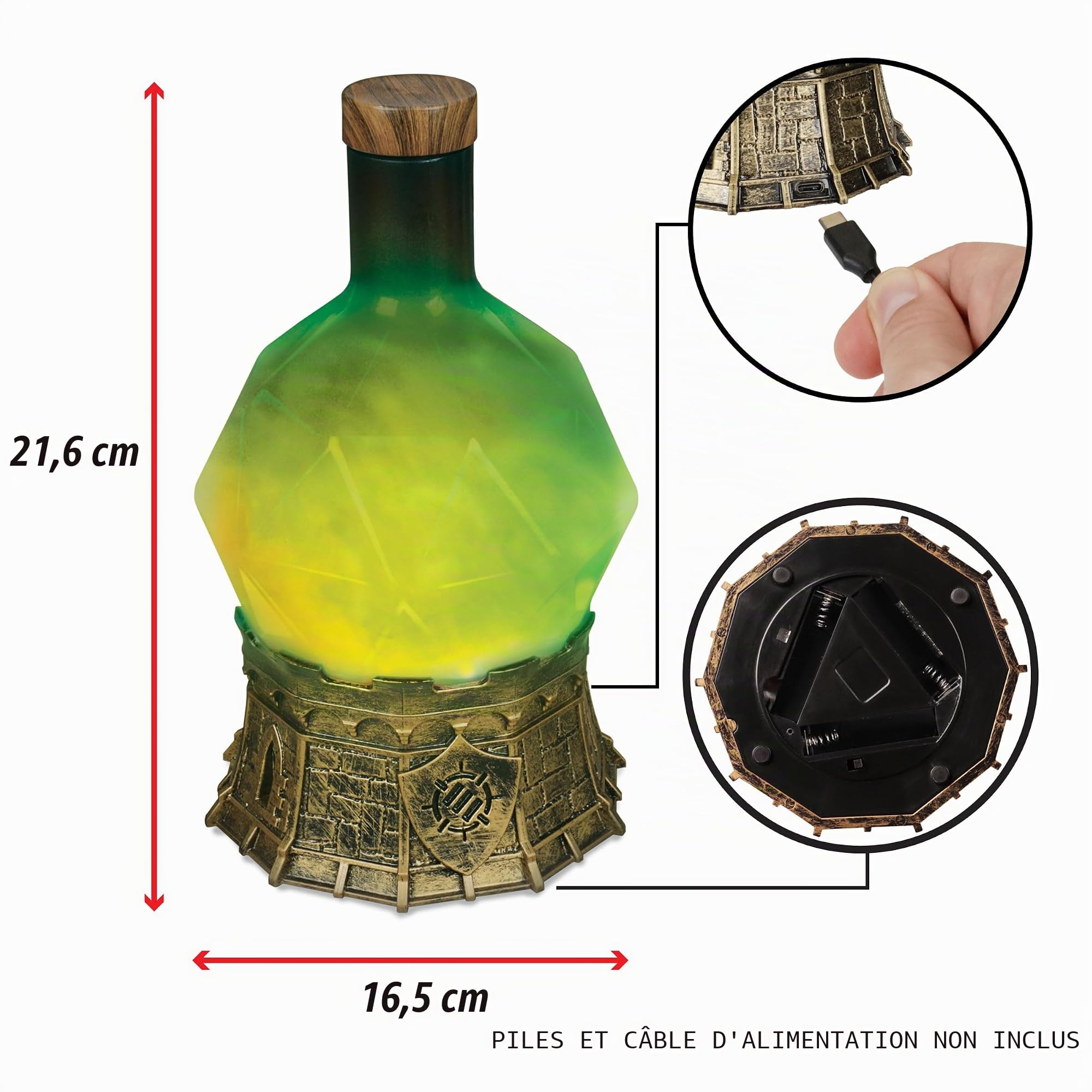 ENHANCE Lampe de potion de sorcier de jeu avec infusion mystique tourbillonnante - Lampe d'ambiance pour bouteille de potion, décoration de bureau - Potion tourbillonnante lumineuse (élixir vert)