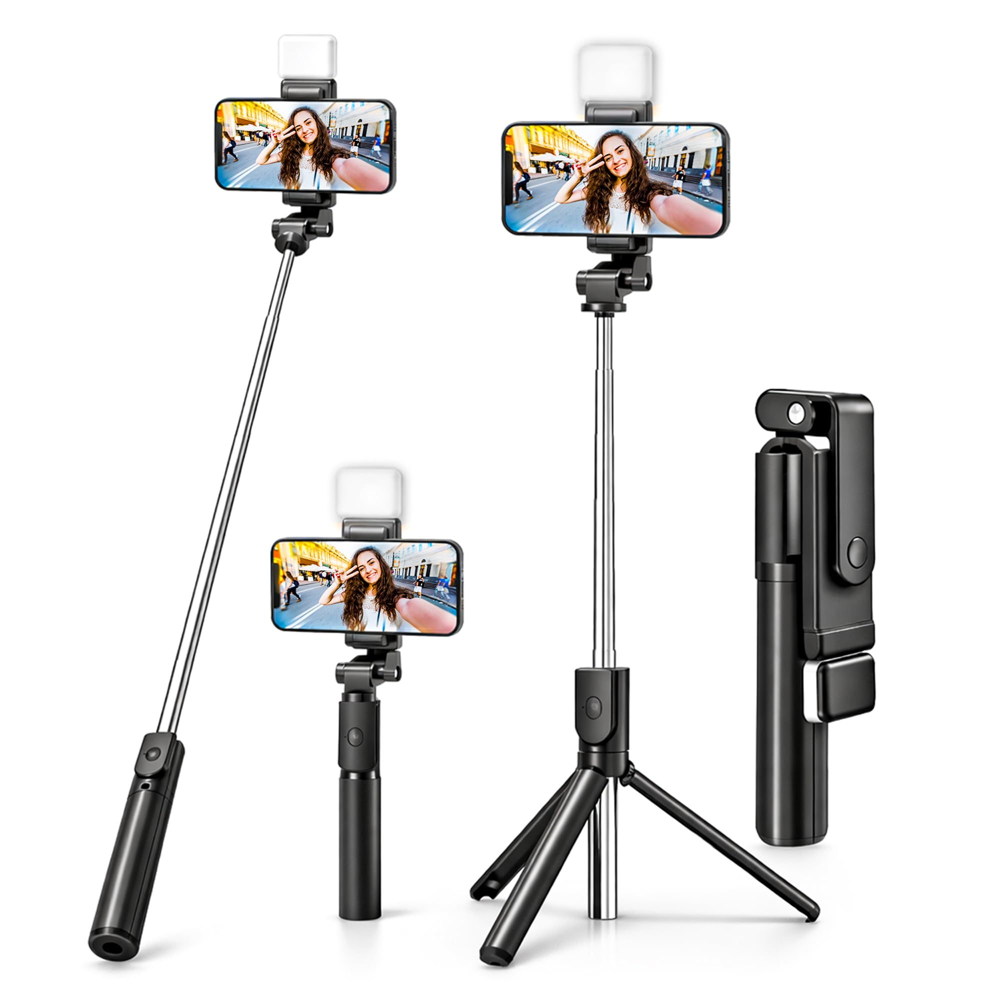 SWAPKART 3-in-1 Extendable Selfie Stick Tripod with Wireless Bluetooth Remote & LED Light for Photoshoot, Make Up & Selfie 70cm, Compatible with Smartphones & GoPro-picture-18