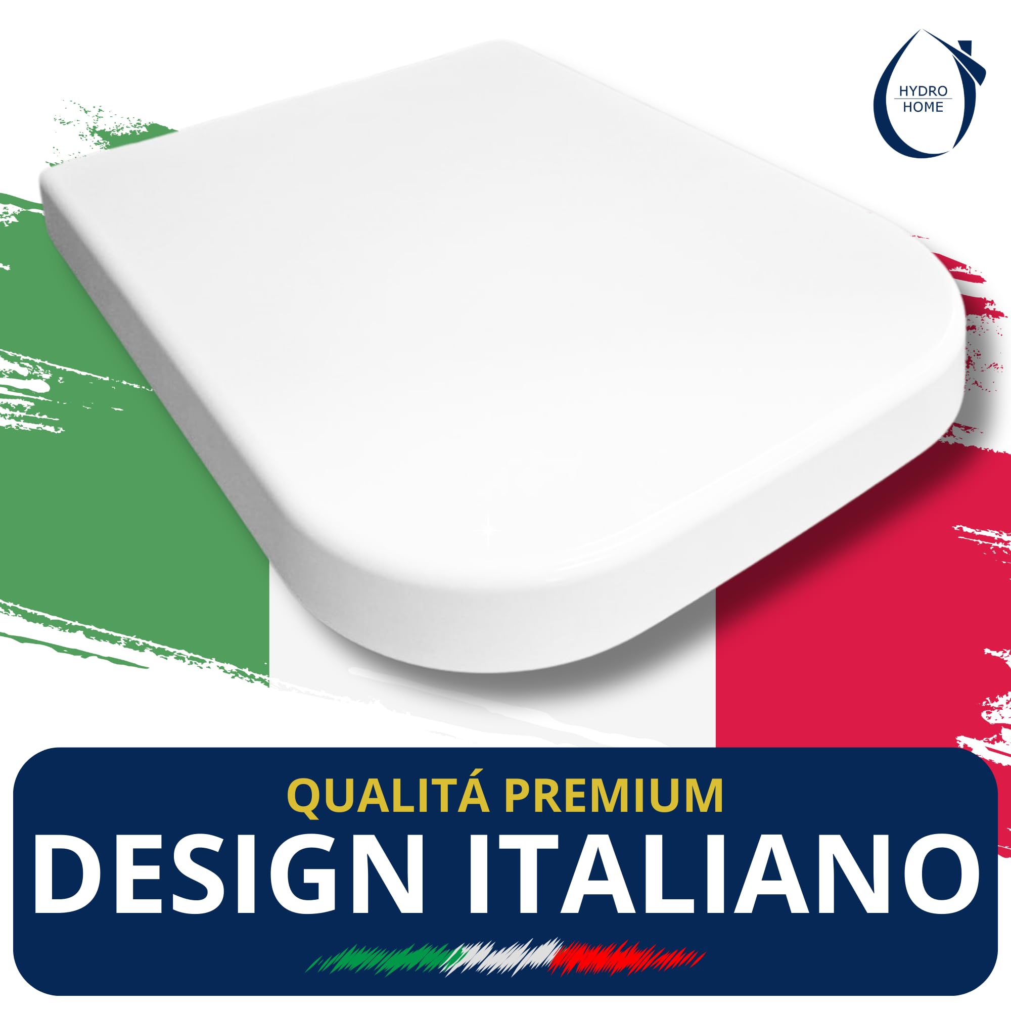 HYDRO HOME Copriwater Rettangolare HH313 Universale Compatibile con Vari Modelli, Tavoletta WC in Plastica Termoindurente, Antibatterico, Cerniere Regolabili Soft Close, Bianco (Chiusura ammortizzat)