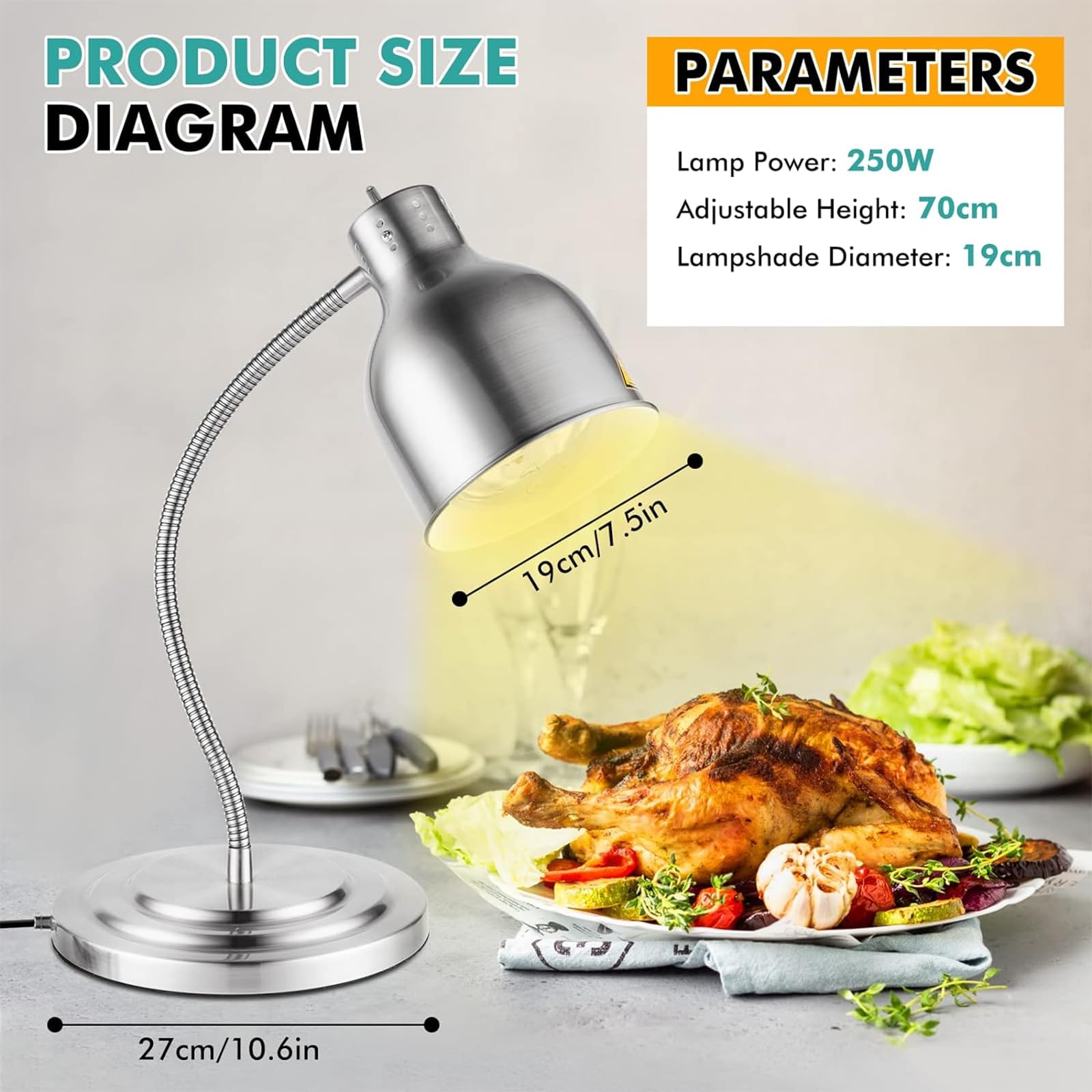 Free Standing Commerciale Food Warmer lampada di calore, 250W Bulb, piegabile regolabile altezza a buffet più caldo per il servizio di ristorazione, nozze, festa, bar, ristorante, cucina, hotel, risto