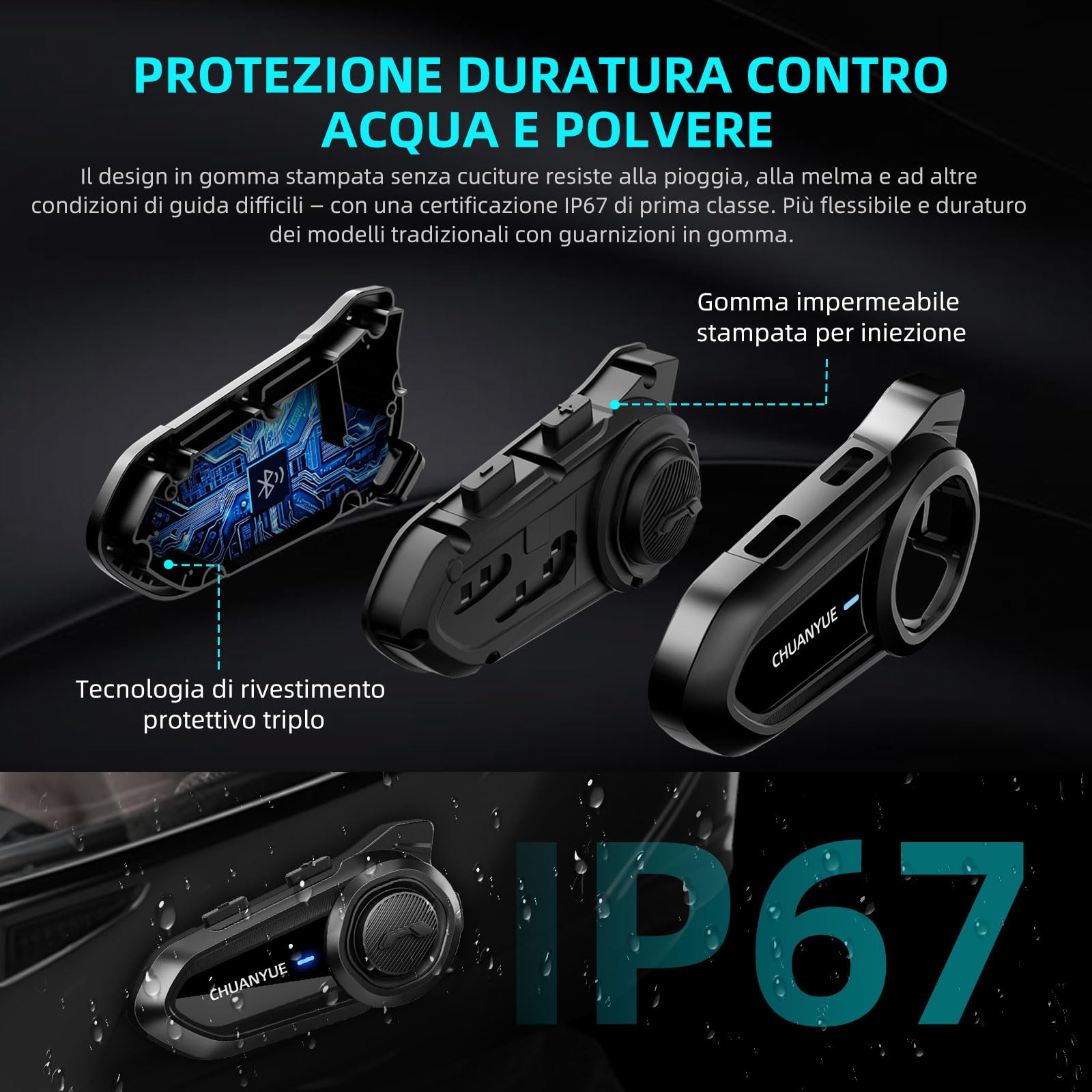 R18 Cuffia per Moto con Interfono, Sistema di Comunicazione per Caschi da Moto fino a 10 motociclette con una portata di 2000m, Cuffia per Casco, 2pcs