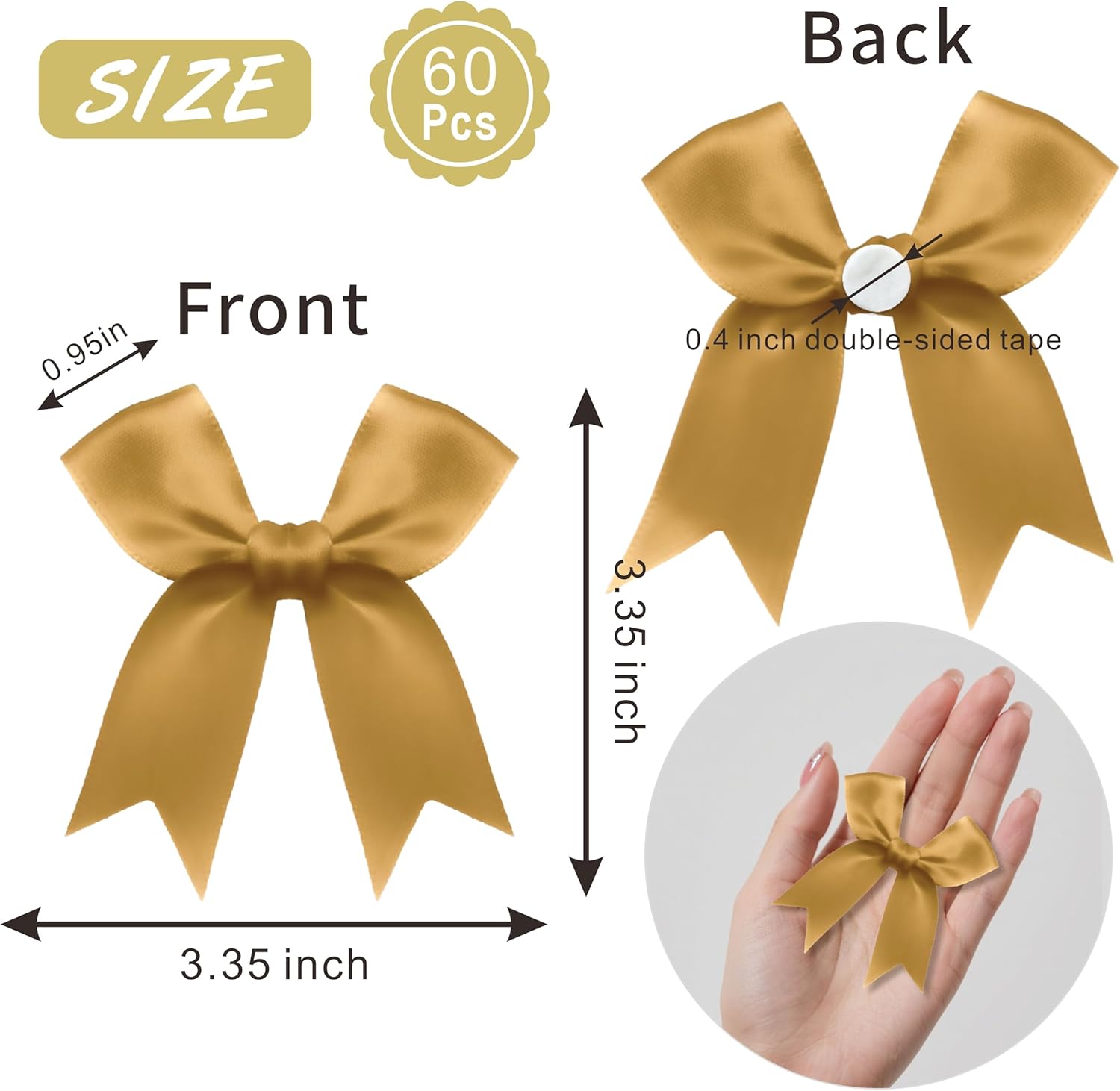 60Pcs Gift Wrap Bows, 3.3" Dark Gold Satin Twist Tie Bows for Gift Wrapping, Versatile DIY Decor for Treat Bags, Holiday Gifts, Wedding Xmas Party Decorations, Bakery Candy Bags, Gift Bags - Image 2