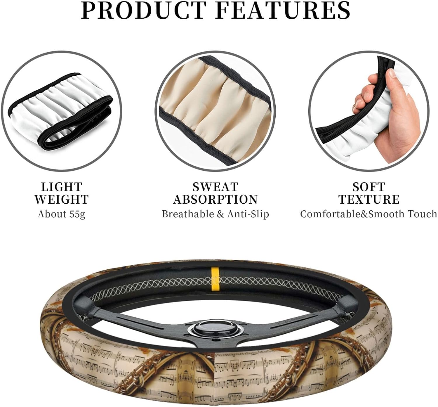 Car Elastic Steering Wheel Cover Universal 15 Inch Vehicle Stretch Steering Wheel Cover Protector Flute Music Auto Protective Cover Novelty Car Interior Accessories for Men Women image 3