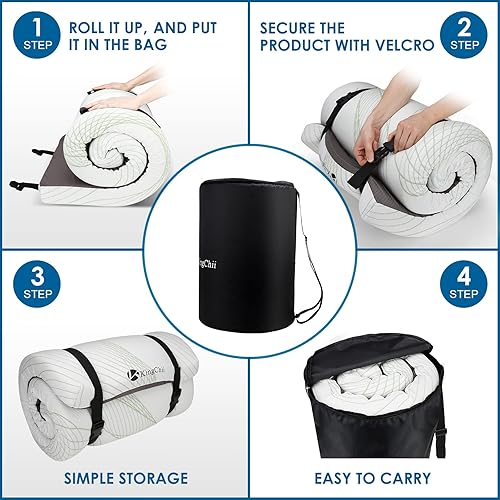 Miniatura 5 de KingChii Colchón de espuma viscoelástica completa de 3 pulgadas de grosor con soporte 50D, funda de tela de punto de seda de hielo, enrollable