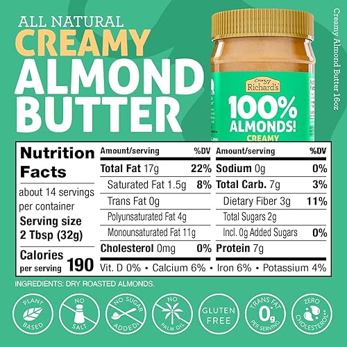 Miniatura 2 de Mantequilla de almendras sin azúcar añadido, hecha con almendras tostadas secas, paquete a granel de 6 tarros de mantequilla de nueces de 16 onzas