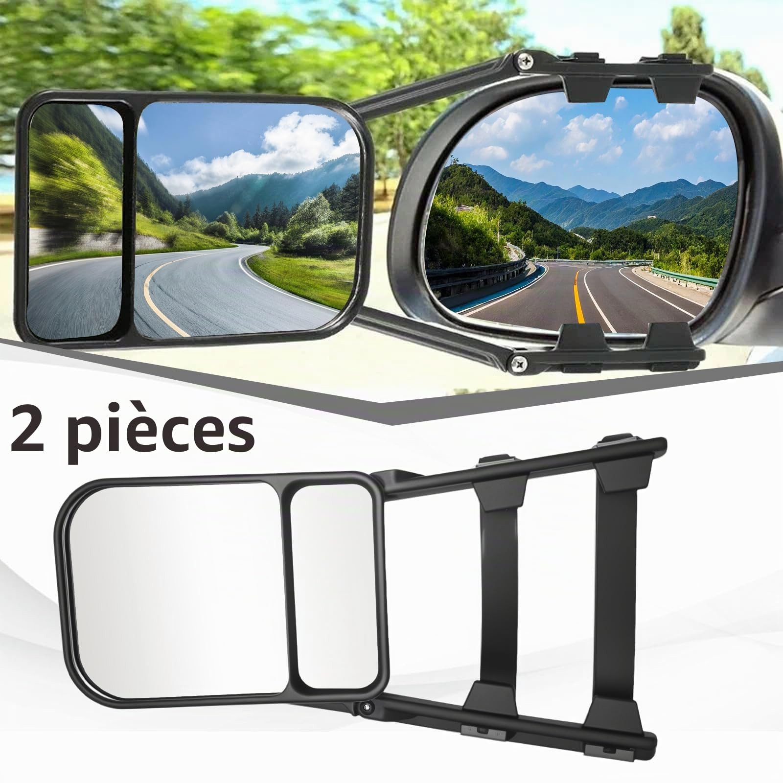 Lot de 2 rétroviseurs universels réglables pour caravane, rétroviseurs supplémentaires, rotatifs à 360°, adaptés à tous les véhicules ordinaires