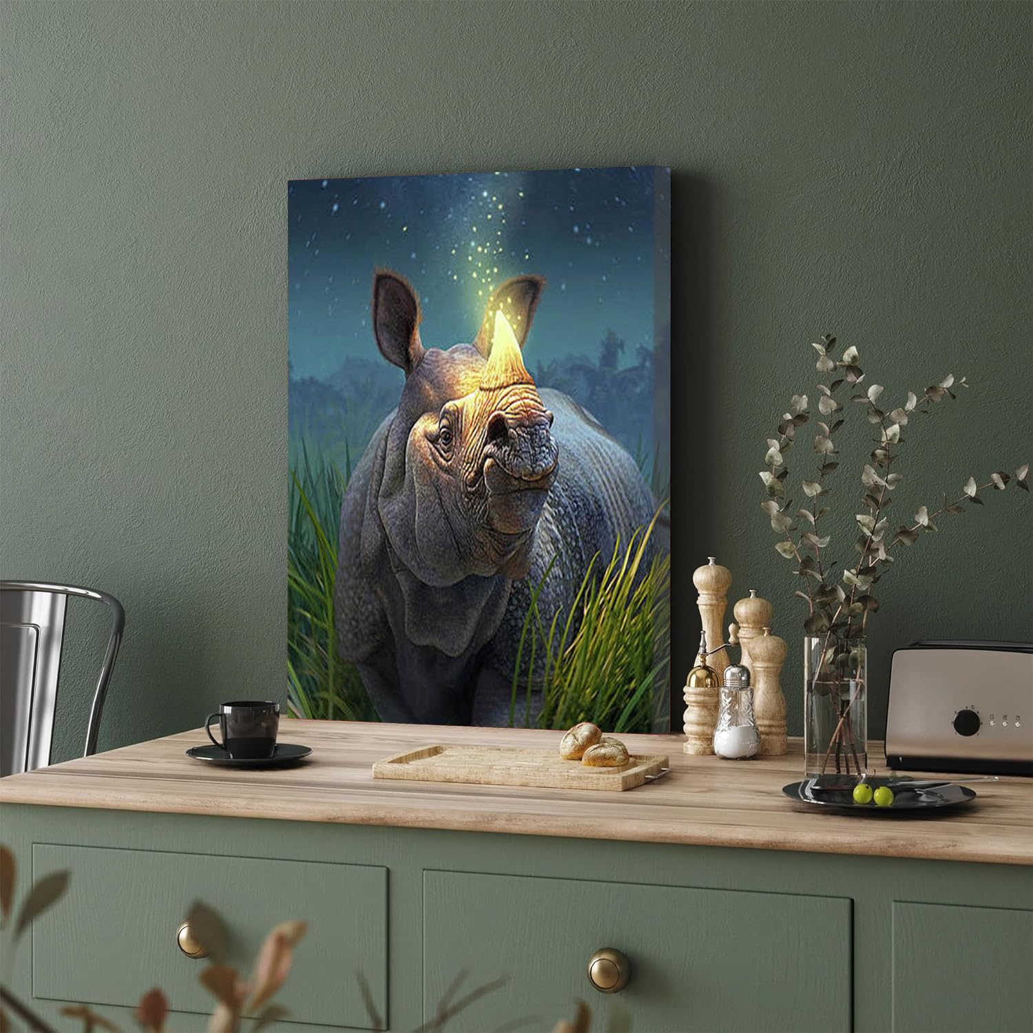 GADGETS WRAP Canvas Gallery Wrap Framed for Home Office Studio Living Room Decoration (11x17inch) - Rhinoceros Unicornis, A Closer Look Print