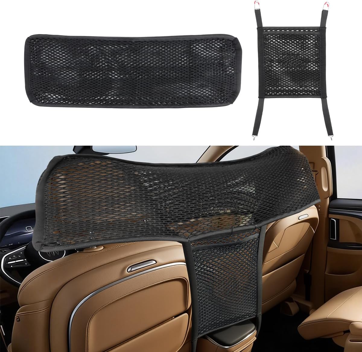 Car Dog Barrier Net Car Mesh Organizer Back Seat Divider for Dog Easy Install 2 Pieces (for Split Seats)