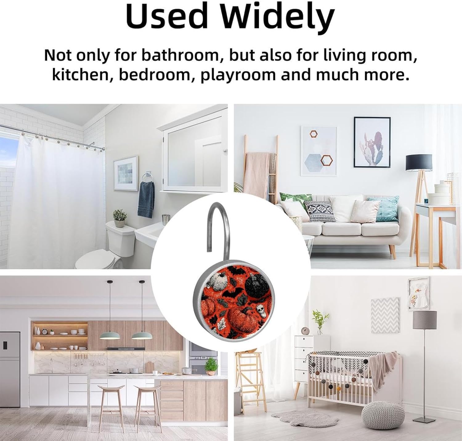 12PCS Halloween (22) Shower Curtain Hooks Metal Rust Resistant Decorative Shower Curtain Hooks Bathroom Decorations