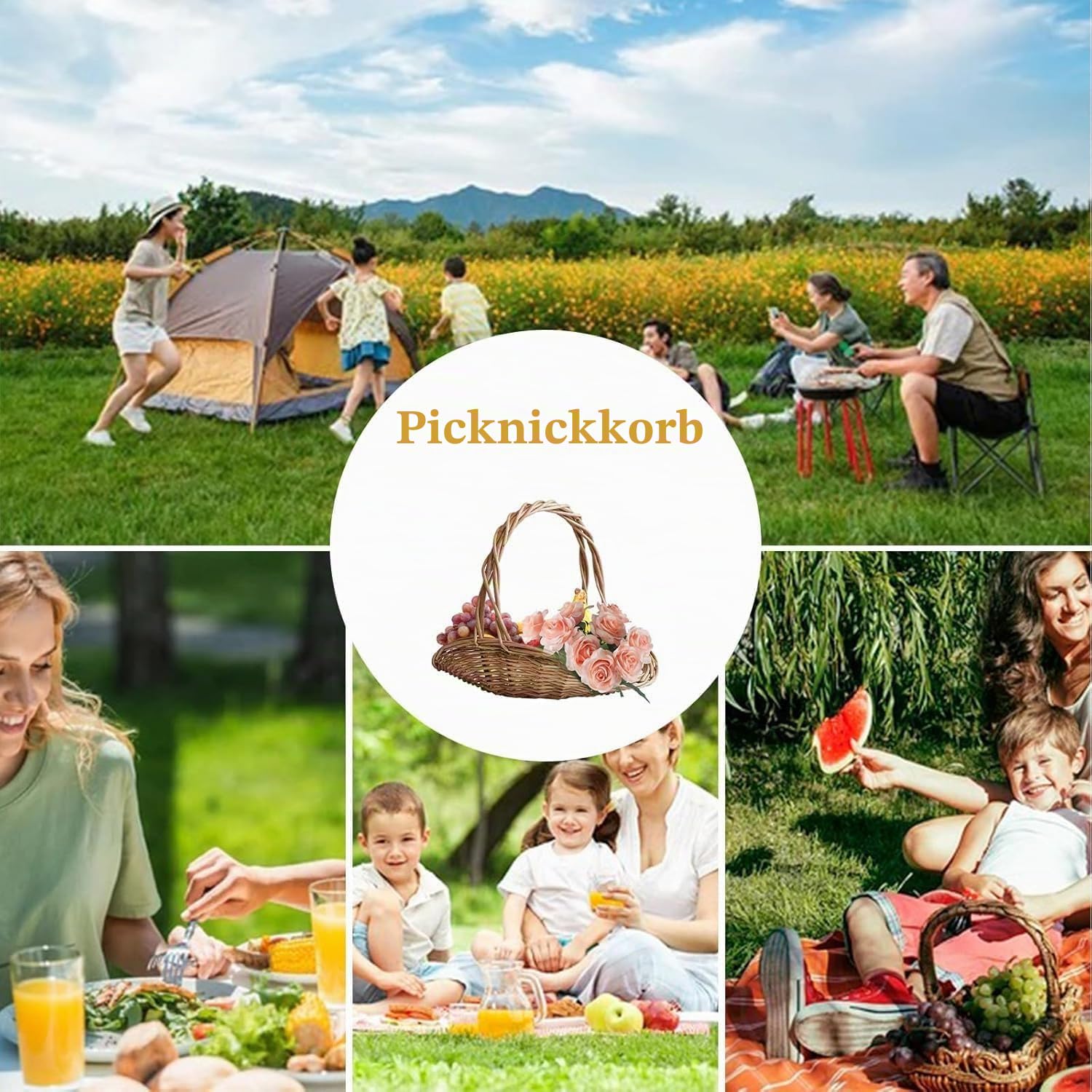 Rattan-Gartenkörbe mit Griff, Mini-Picknickkorb, Mehrzweck-Erntekorb, tragbarer handgewebter Weidenkorb, gewebte Körbe für Gemüse, Obst, 29 cm