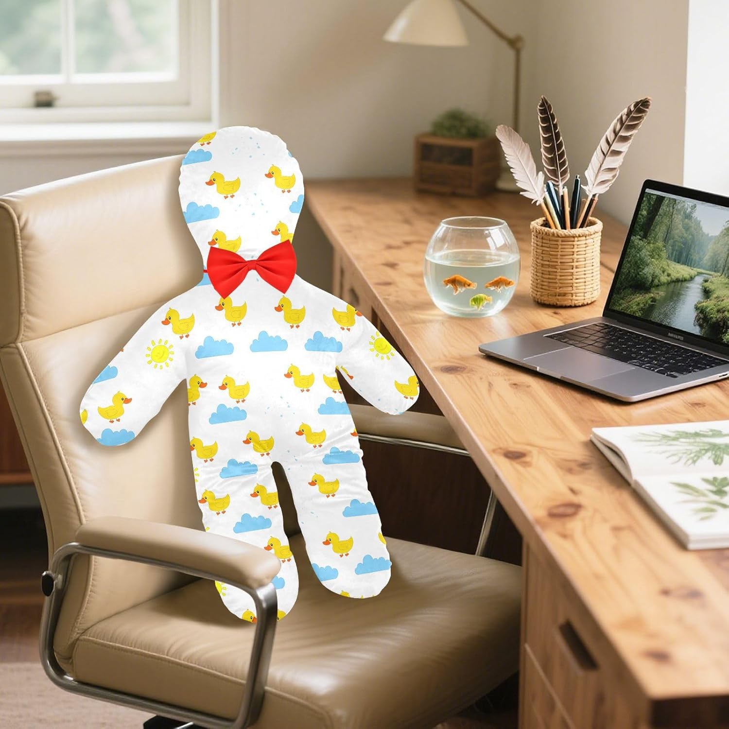 Cute Ducks Human-Shaped Pillow Soft Body Pillows Washable Velvet Pillows for Anxiety Relief Sleeping Cuddling & Support