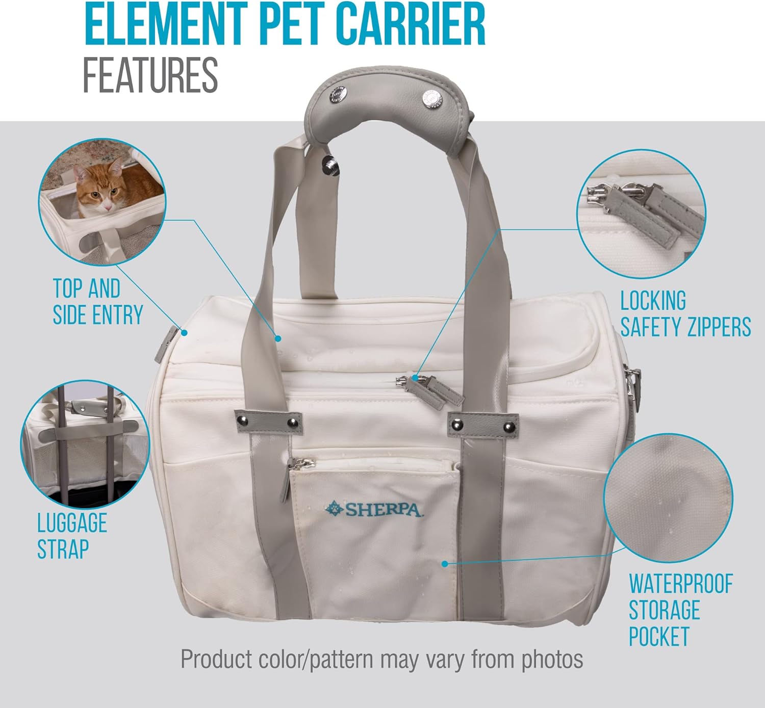 Sherpa Element Travel Bag Pet Carrier, Airline Approved & Guaranteed-On-Board - Stay Clean Technology, Mesh Windows & Spring Frame, Locking Safety Zippers, Machine Washable Liner - White, Medium : Pet Supplies