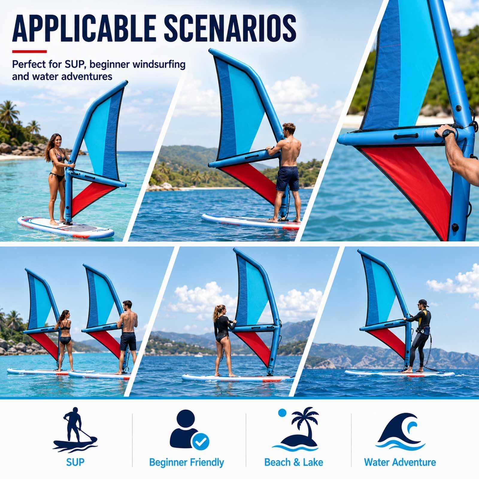 Professionelles Aufblasbares Segel Für Paddle Board, Sup-Segel Mit 360° Drehbarer Basis, Sichtfenster,Rucksack,Oxford-PVC-Windsurf-Segel Für Windsurfboards Und Kitesurfing-Training 3.2m