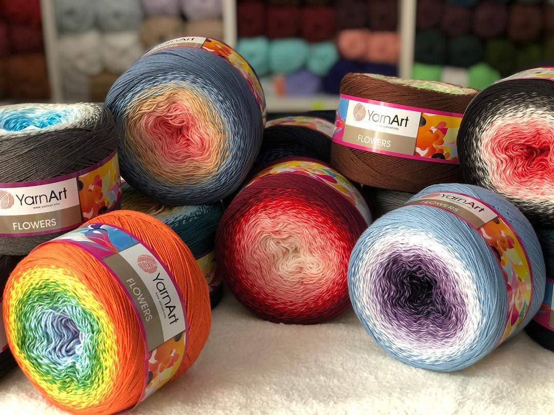 Yarn Art Flowers Yarn 55% Cotton 45% Acrylic 250gr 1094yds Multicolor Cotton Yarn Rainbow Crochet Yarn Spring Summer 2 Sport (317)