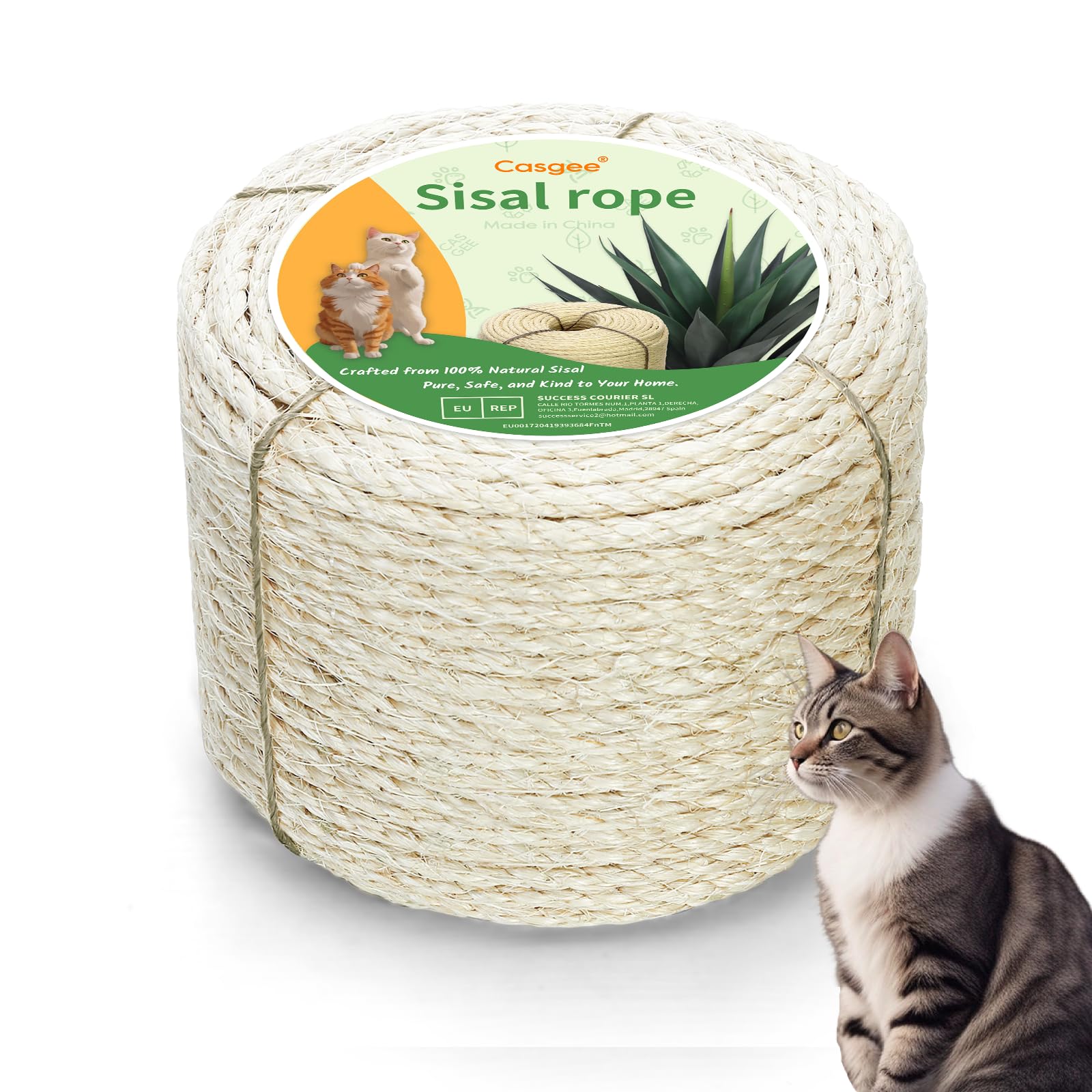 Sisalseil für Kratzbaum 8mm x 50m, Natur Sisal Seil, Seil für Kratzbaum, Sisal Kratzbaum Ersatz für Katzen, Kratzbaum Seil, Sisal Schnur für Kratzbaum Ersatz, Dekorieren von Häusern Weiß