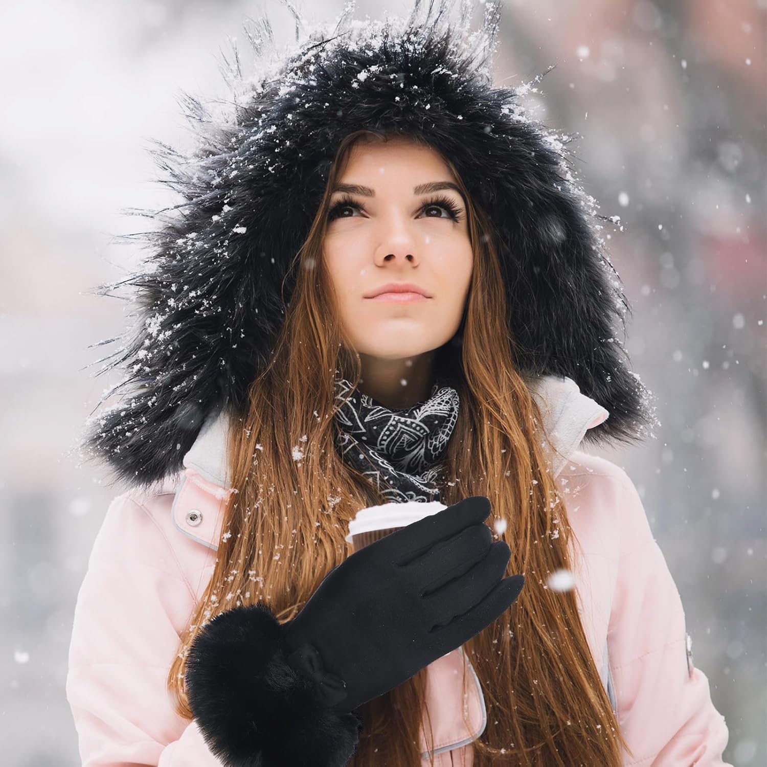 Shihanee 3 Pairs Women Winter Gloves with Fur Cuff Touchscreen Suede Red Black Blue Gloves Fleece Lined Bow Tied Cold Weather Warm Thermal for Texting Gifts Driving Running - Image 6