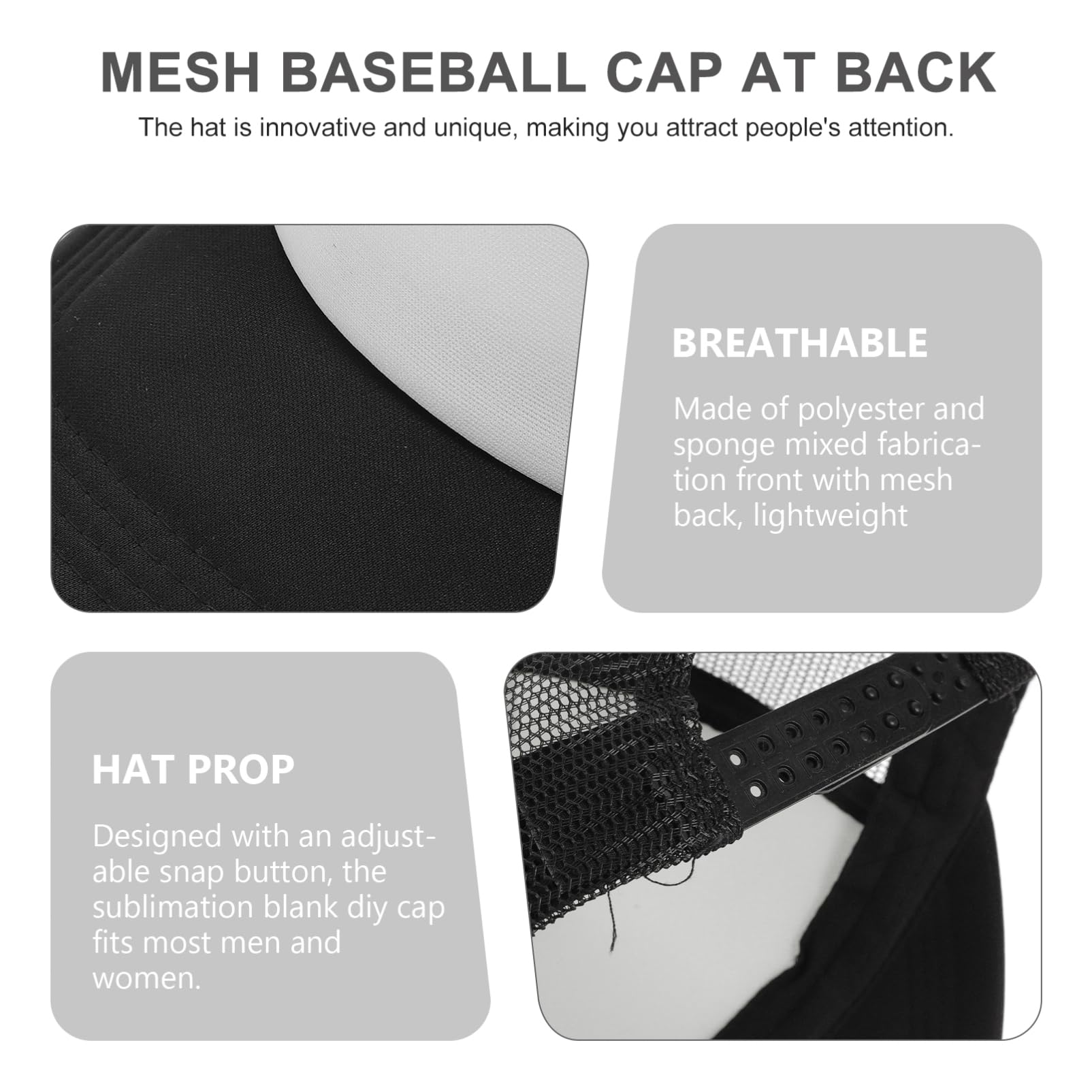 Holibanna Berretto da Baseball Sublimato Berretti da Baseball Vuoti Cappelli da Esterno Cappello Fai da Te Berretto Fai da Te in Rete Cappello da Uomo in Rete Black Spugna