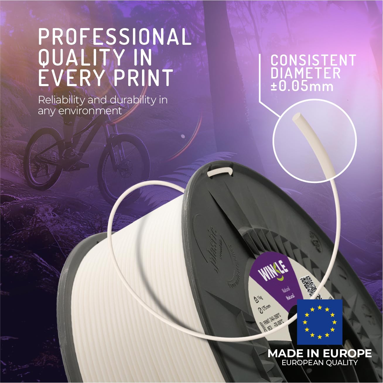 WINKLE Naturalny filament ASA | Filament do drukarki 3D | Filament ASA 1,75 mm 250 g | Naturalny ASA | Kompatybilny z większością drukarek 3D | Dokładność wymiarowa | Wytrzymały | Cewka 250g