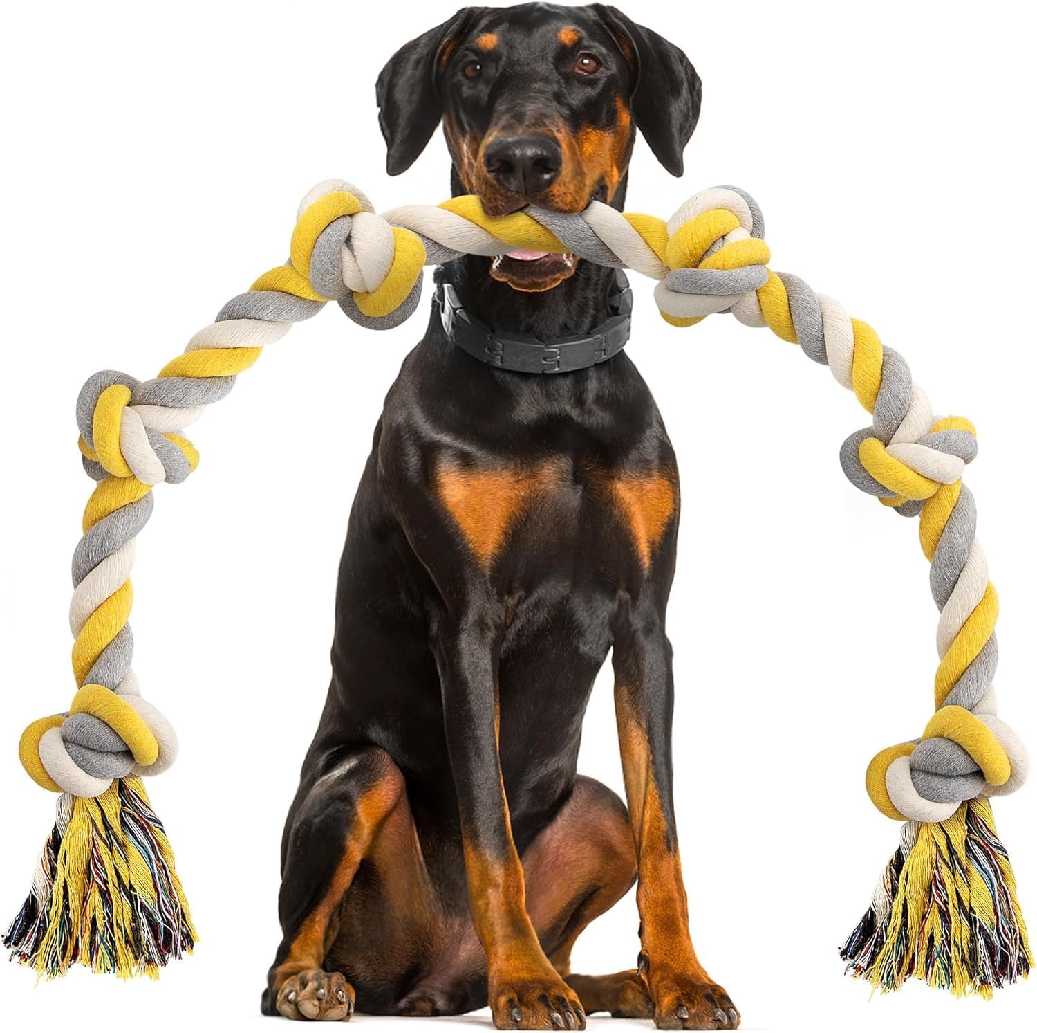 Norvy XXL 6-Knot Dog Rope Toy for Large Dogs Aggressive Chewers 40in Long Heavy Duty Rope Toy Almost Durable Dog Tug Toy Puppy Cotton
