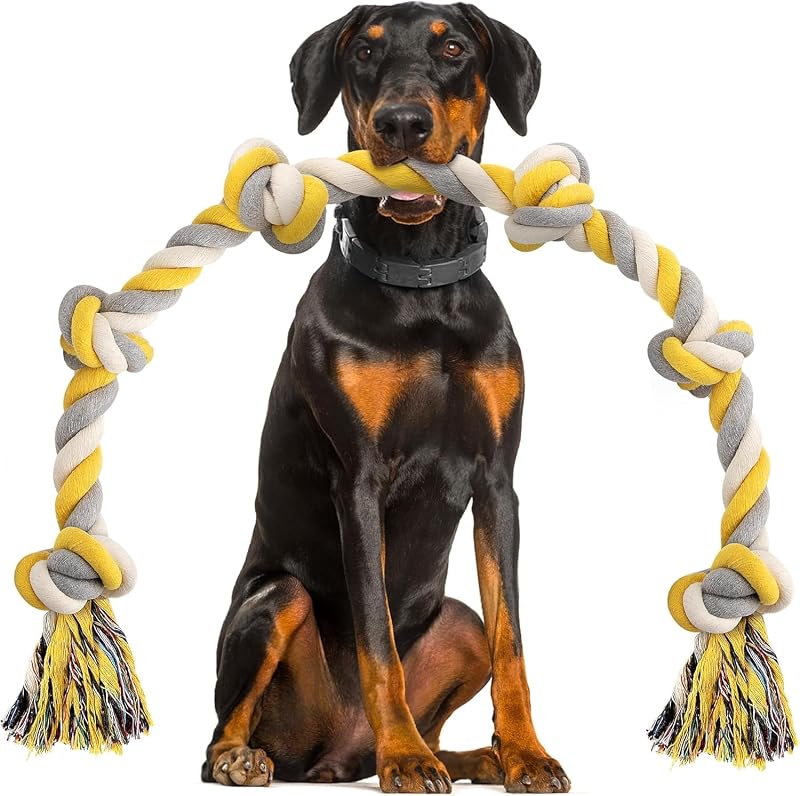 Brinquedo de corda para cães grandes Norvy em algodão com 6 nós para cabo de guerra, 101,6 cm