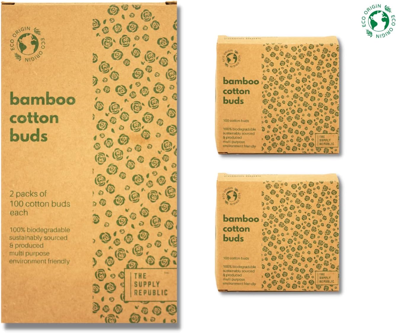 200 Bamboo Cotton Buds |100% Eco-Friendly Biodegradable | Cotton Wool Buds | Compostable Bamboo Earbuds | Recycled Plastic Free Packaging | Correct Makeup | Carbon Offsetting | 2x100 Ear Buds Cotton