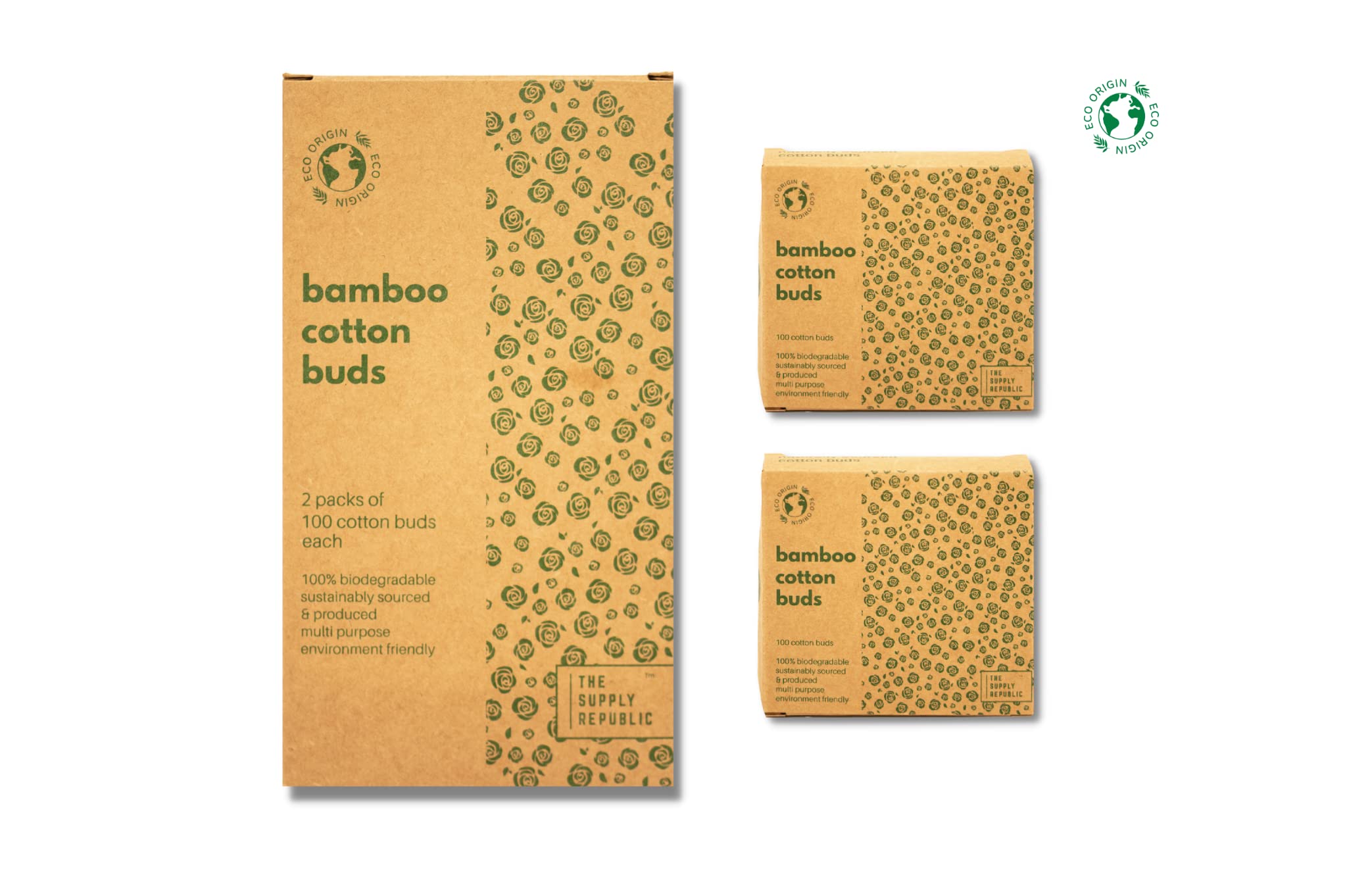 200 Bamboo Cotton Buds |100% Eco-Friendly Biodegradable | Cotton Wool Buds | Compostable Bamboo Earbuds | Recycled Plastic Free Packaging | Correct Makeup | Carbon Offsetting | 2x100 Ear Buds Cotton