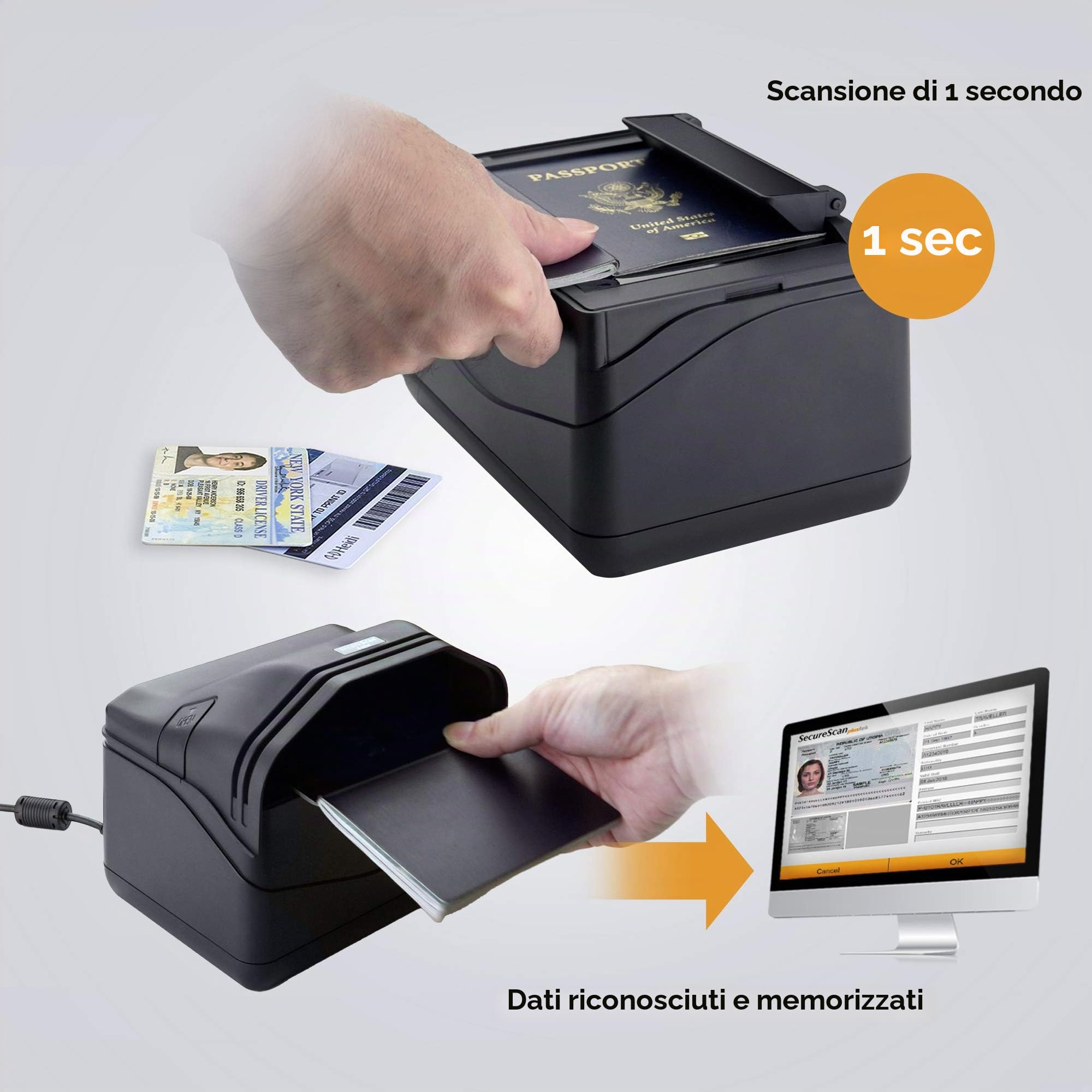 Plustek X-Mini - Scanner per passaporti, scansione ID, compatibile con lo standard ICAO Doc 9303 con lettore di scanner a velocità di riconoscimento rapido