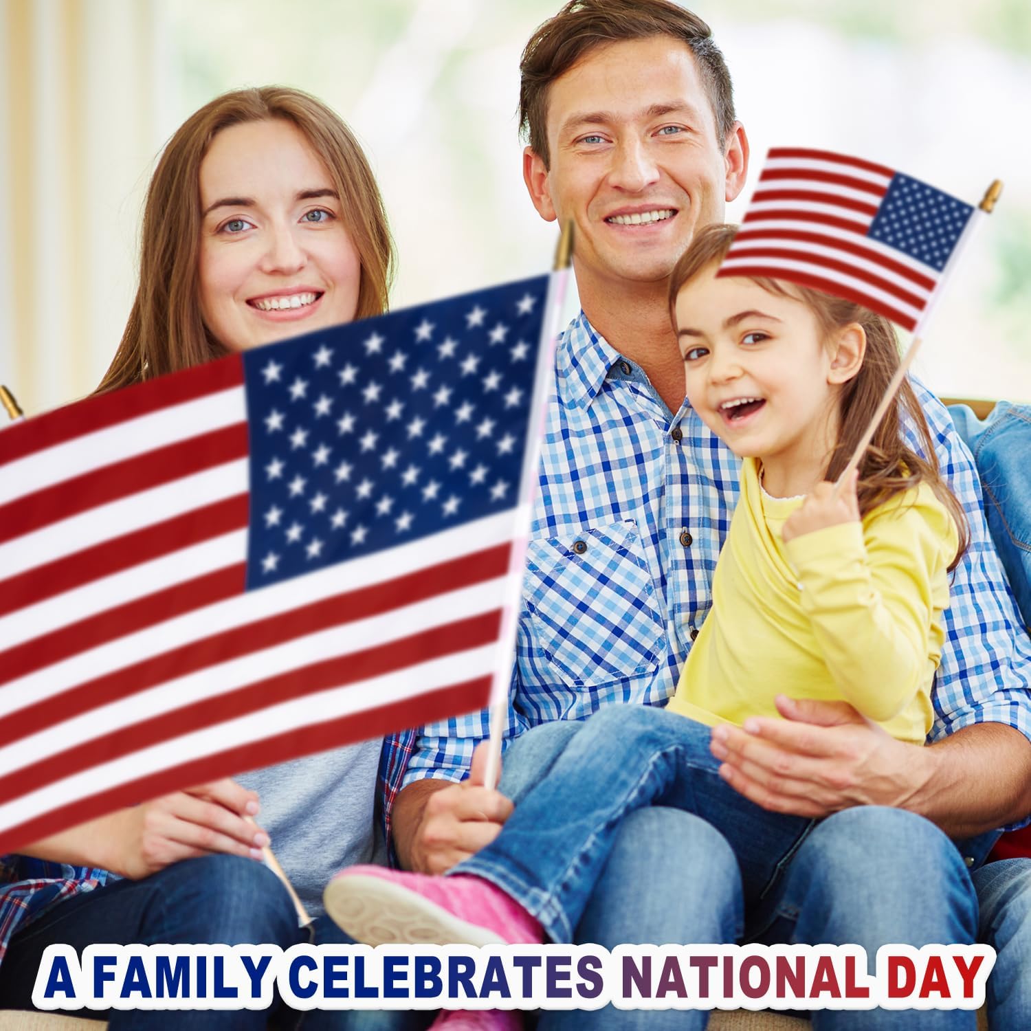 50 Pack American Flags on Stick, 12x18 Inch Bulk US Hand Held Wooden Stick Flags with Spear Top, 4th of July Independence Day Decorations for Outdoor Outside USA Decor