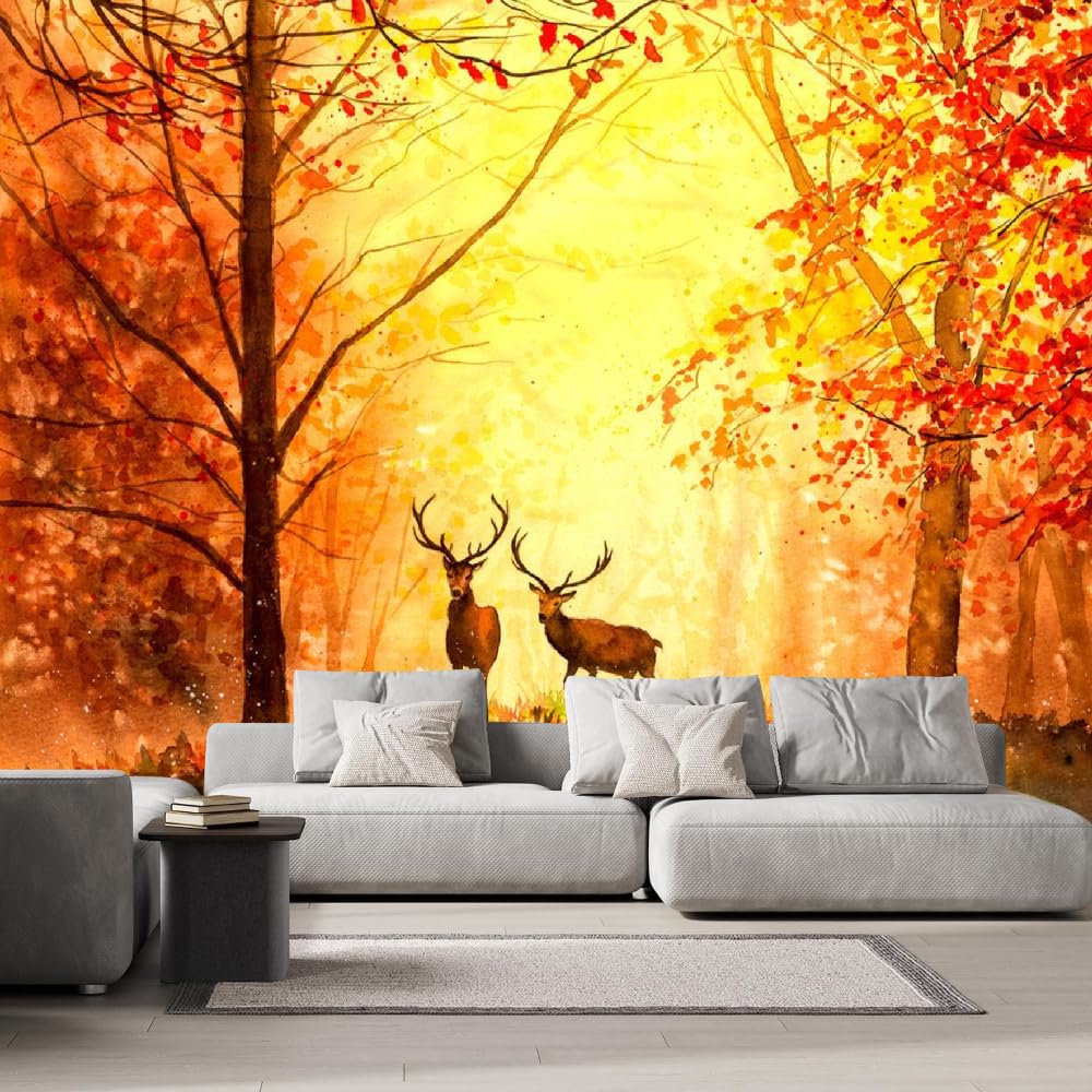 Mural de pared Animal Ciervo Papel pintado fotográfico grande Otoño Del Bosque Vinilos murales impermeables para dormitorio infantil guardería decoración de fiesta 200x140cm