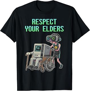 Respect Your Elders Retro Computer Gamer Boy Funny VR Gaming T-Shirt