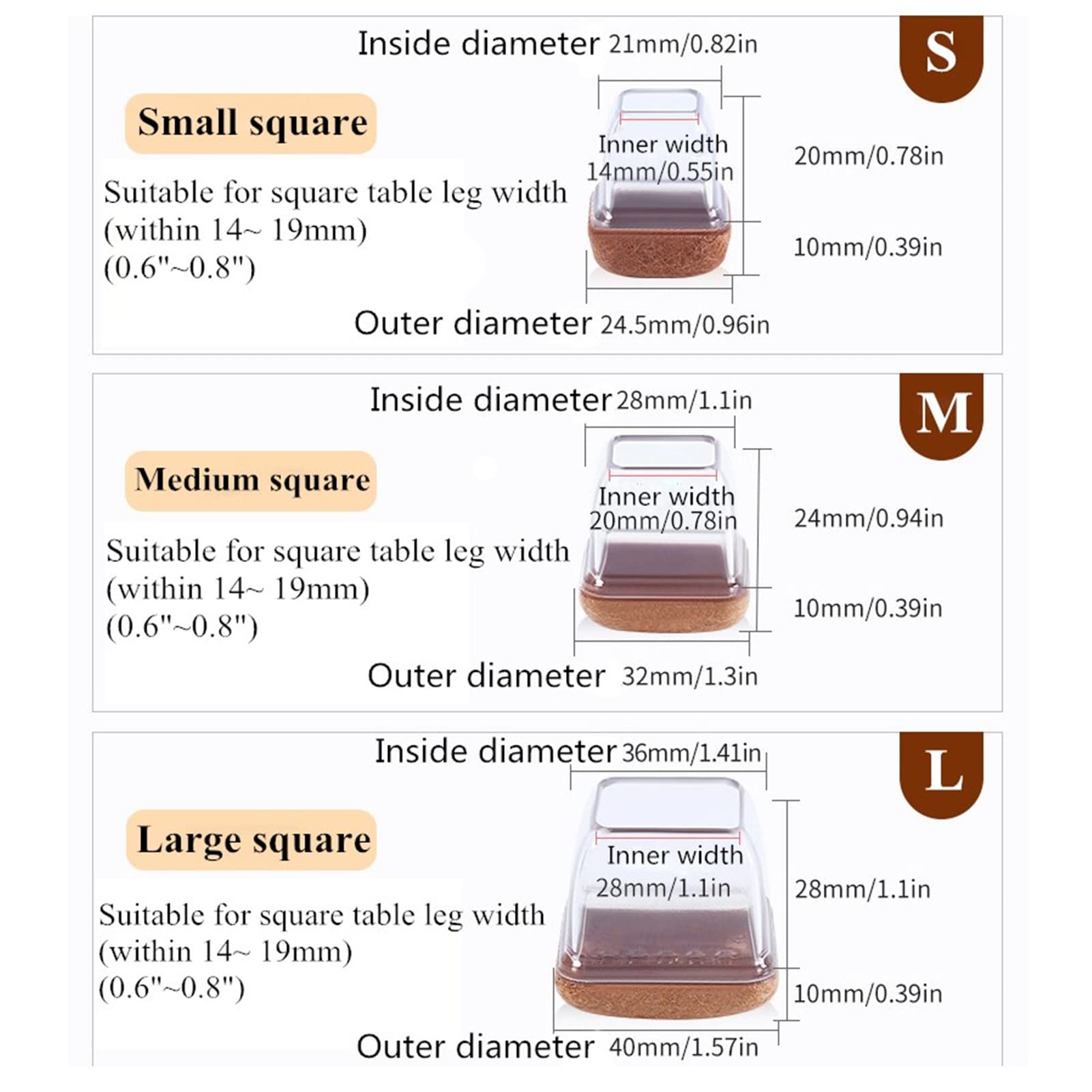Stoelpoot Beschermers Schuine Poot QUARKZMAN Stoelpootdoppen Set - 20 Stuks U-vormige Beschermers Met Vilt, Voor Metalen Buispoten 19 Mm Vilt Stoelpoten