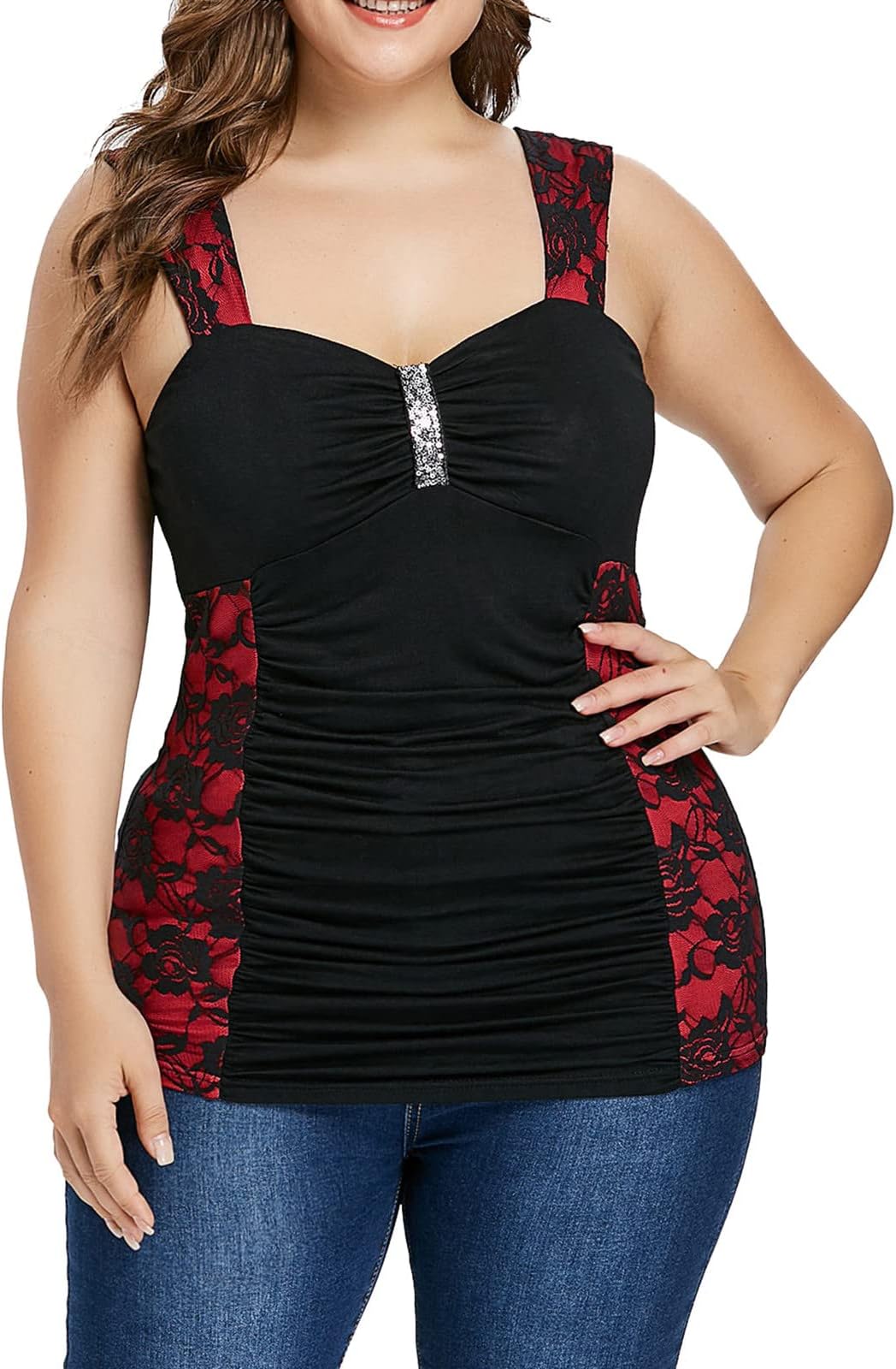 MisakyWomen's Plus Size Cami Casual Drawstring Sexy Leaky Shoulder Strap Tank Top